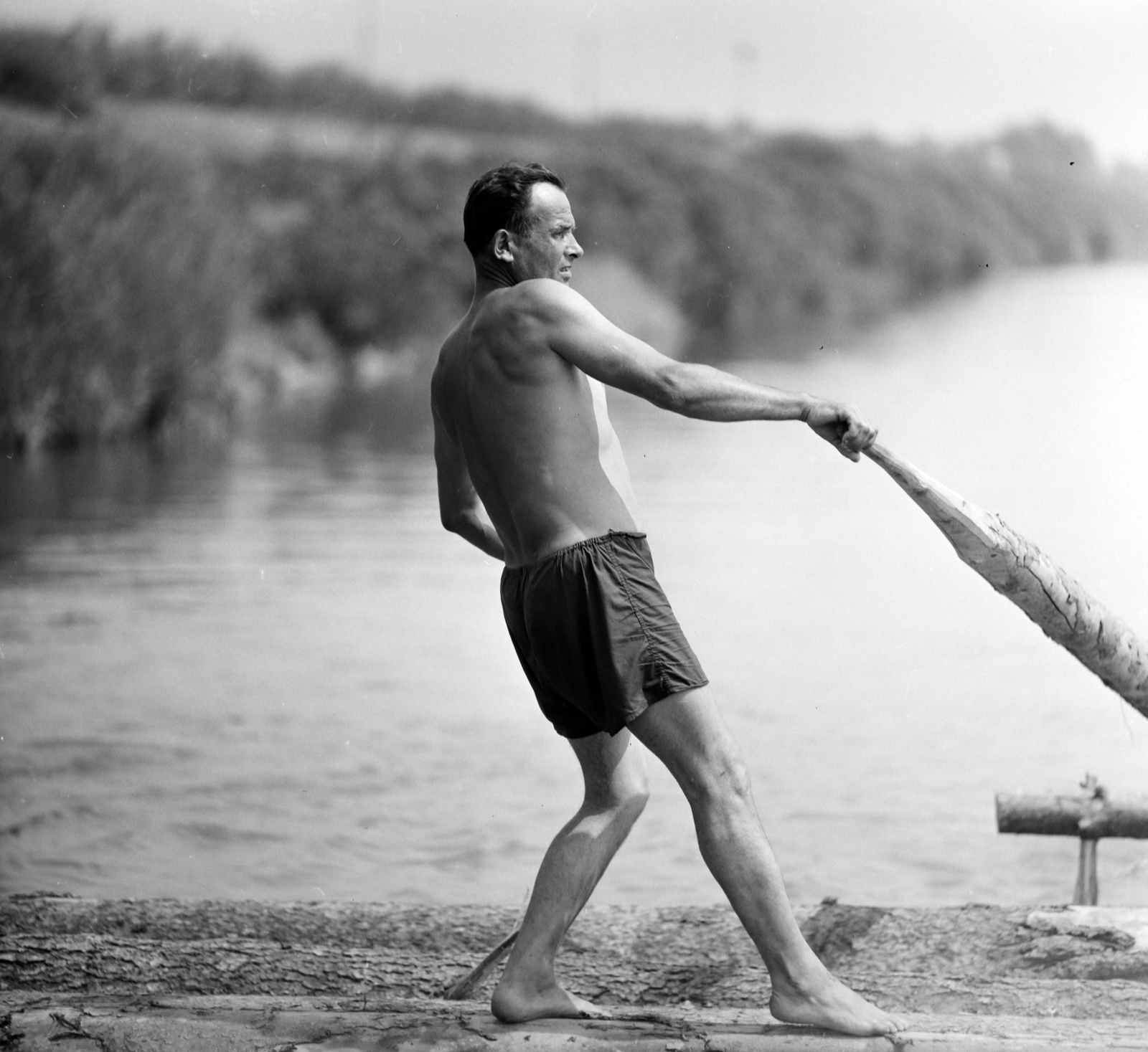 Hungary, faúsztatás a Tiszán Tuzsérról Szegedre, az ERDÉRT vállalat telepétől a fafeldolgozó üzemekhez., 1967, Szalay Zoltán, timber rafting, Fortepan #138010