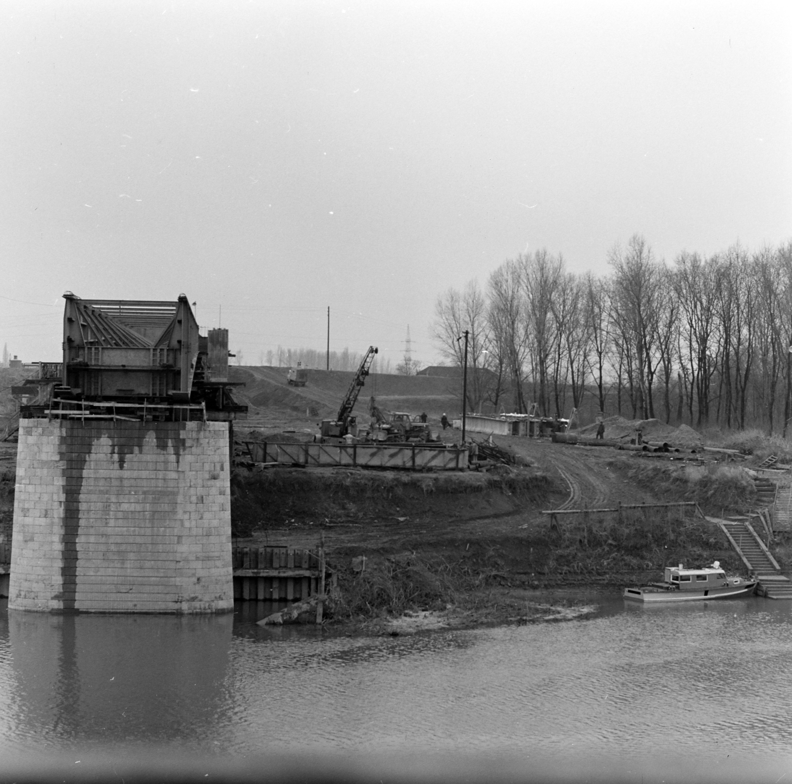 Hungary, Algyő, a közúti Tisza-híd építése., 1972, Szalay Zoltán, Fortepan #138446