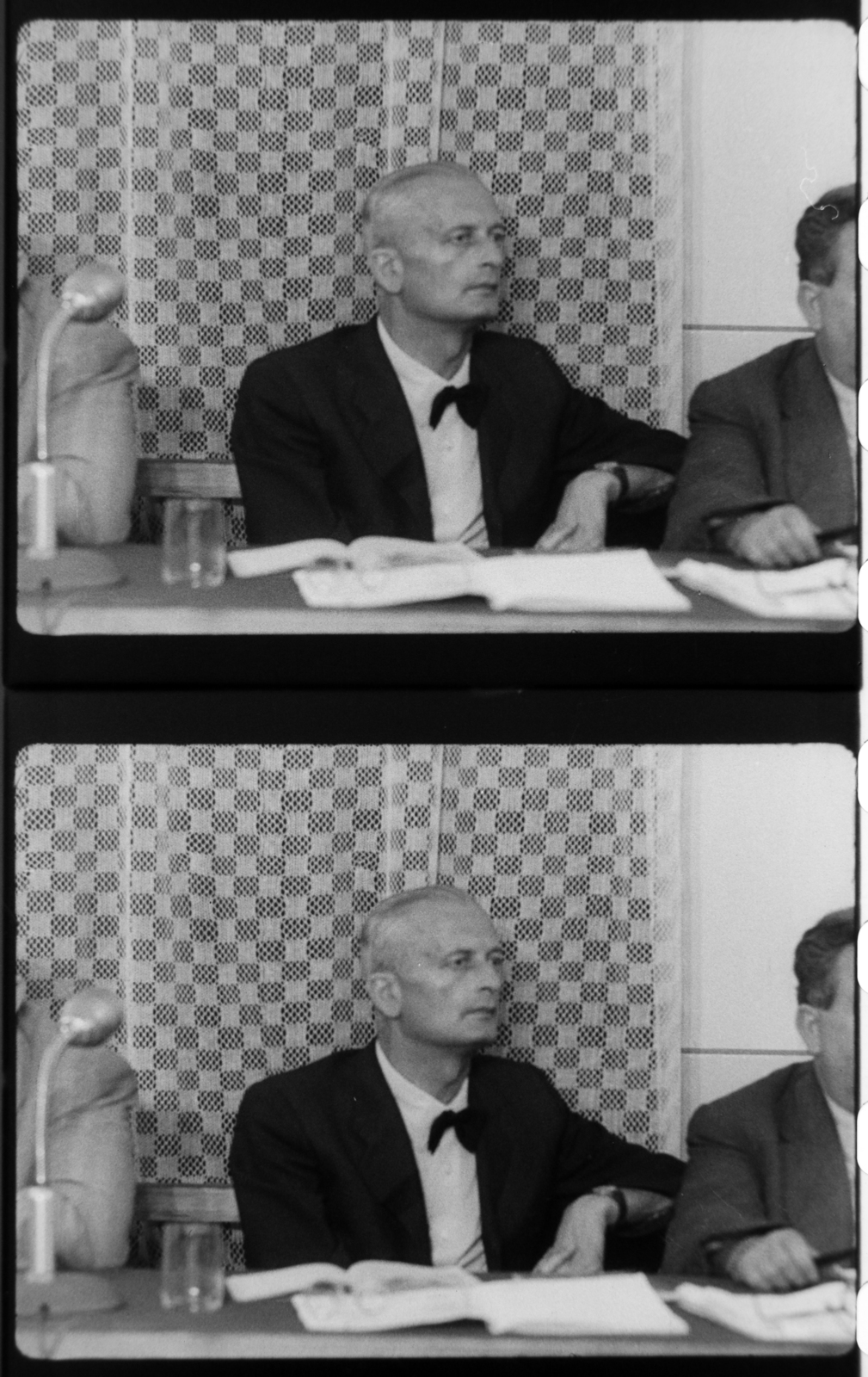 Hungary, Budapest II., Fő utca 70-78., tárgyalóterem a katonai bíróság épületében. Védőügyvéd a Nagy Imre és társai elleni perben. Filmkockák a tárgyaláson készült felvételből., 1958, Magyar Nemzeti Levéltár, revolution, Budapest, trial, retaliation, Fortepan #139328