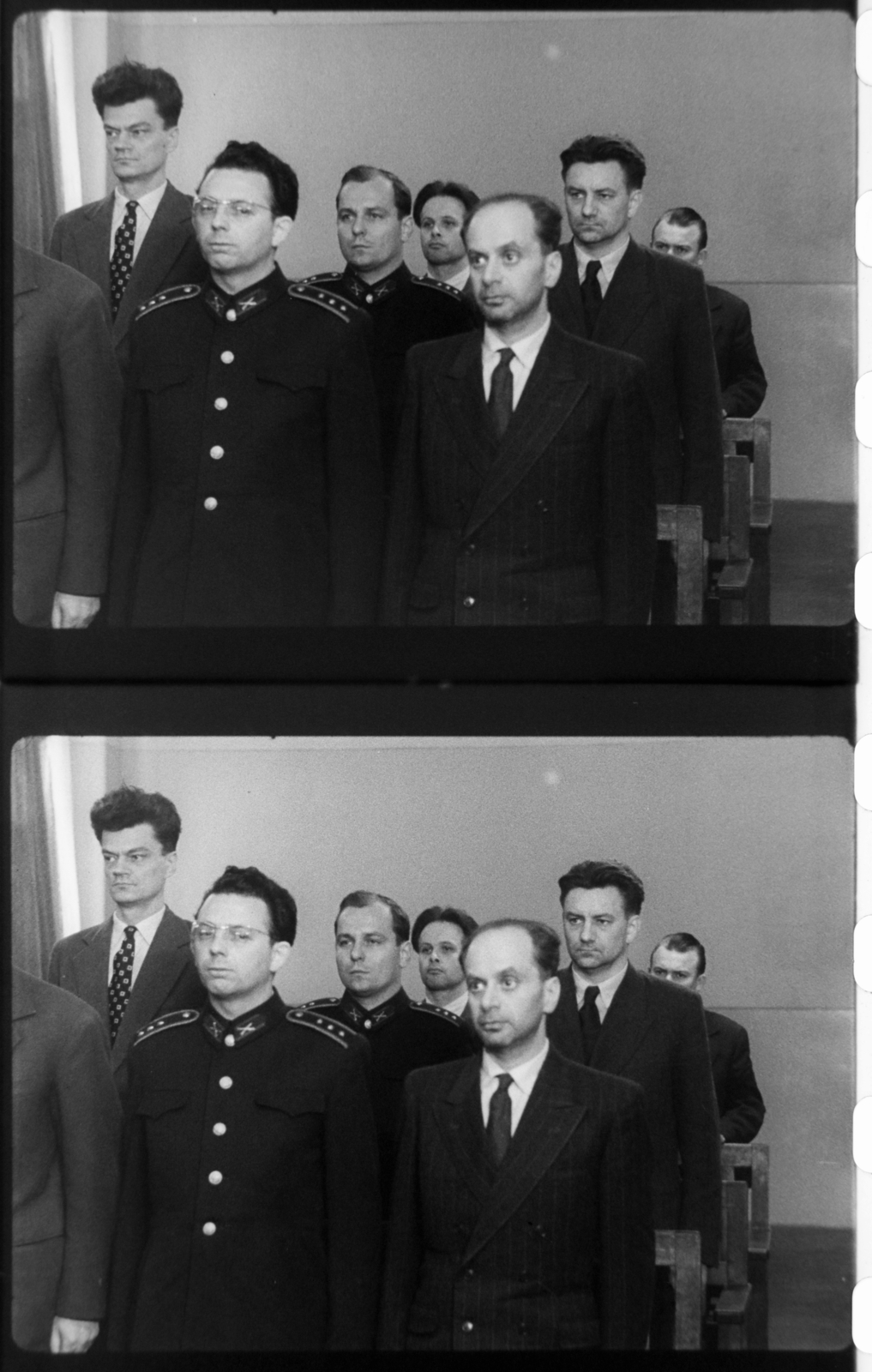 Hungary, Budapest II., Fő utca 70-78., tárgyalóterem a katonai bíróság épületében. Ítélethirdetés a Nagy Imre és társai elleni perben. Filmkockák a tárgyaláson készült felvételből., 1958, Magyar Nemzeti Levéltár, revolution, minister, Budapest, trial, retaliation, Fortepan #139385