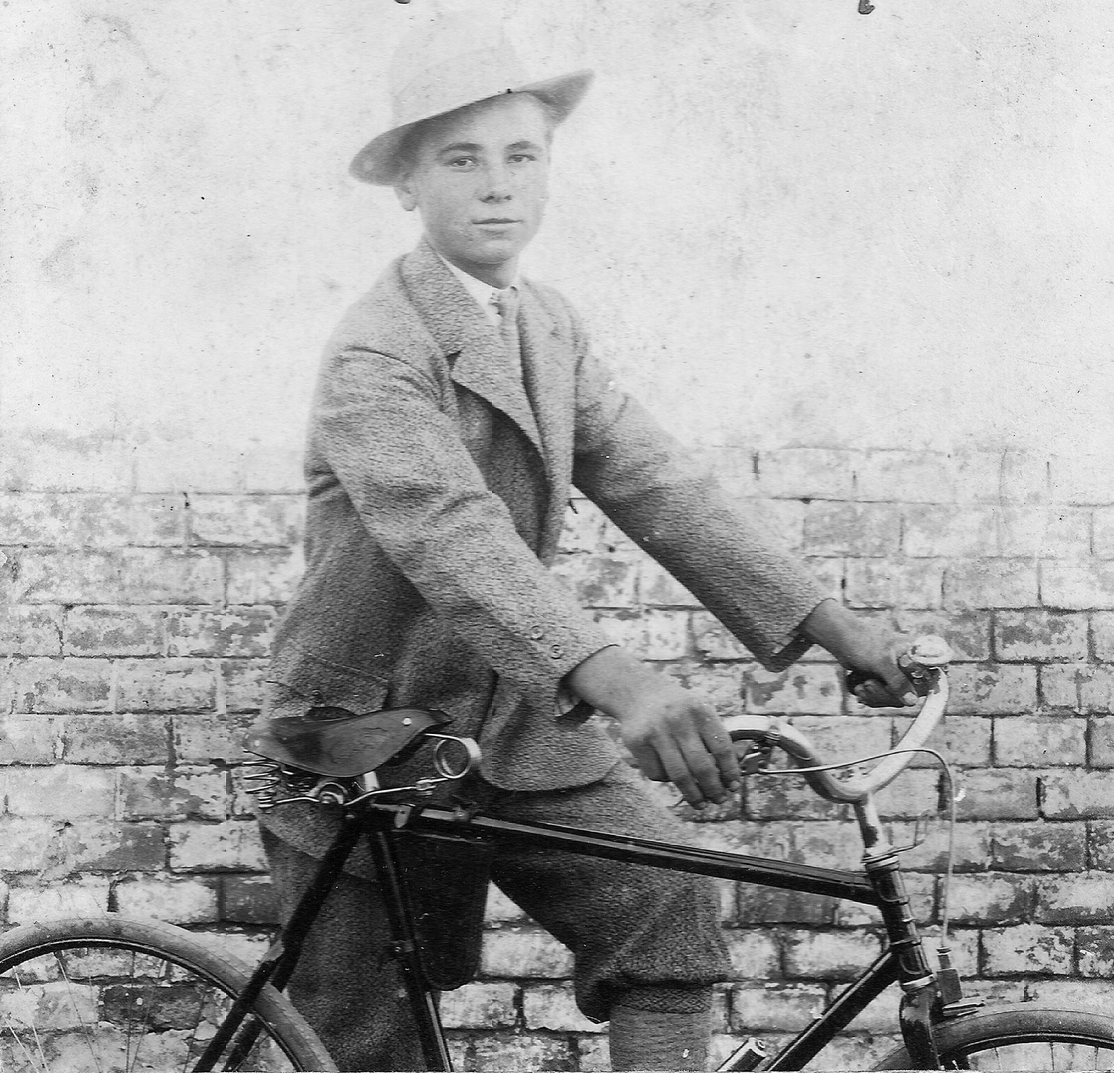1924, Kozma Krisztina, portrait, bicycle, boy, Fortepan #13955