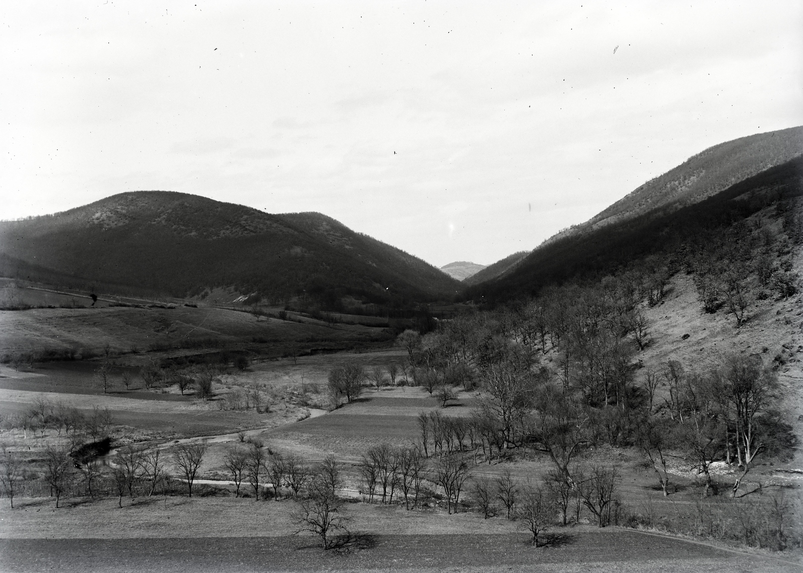 Magyarország, Ecseg, kilátás a Várdombról az Ilonavár / Ecseg vára romjaitól észak felé. Előtérben a Szuha-patak kanyarog., 1935, Szekrényesy Réka, tájkép, Fortepan #139605