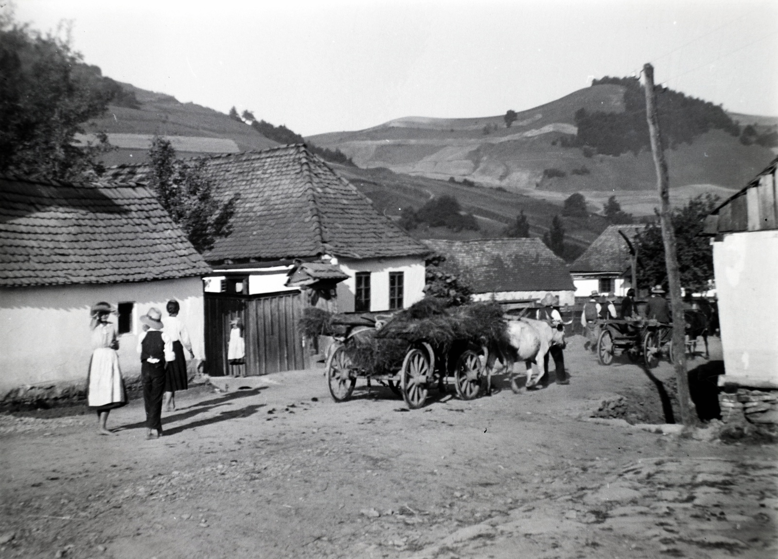 Romania,Transylvania, 1941, Mezey Ferenc, folk costume, hackery, vernacular architecture, Fortepan #139837