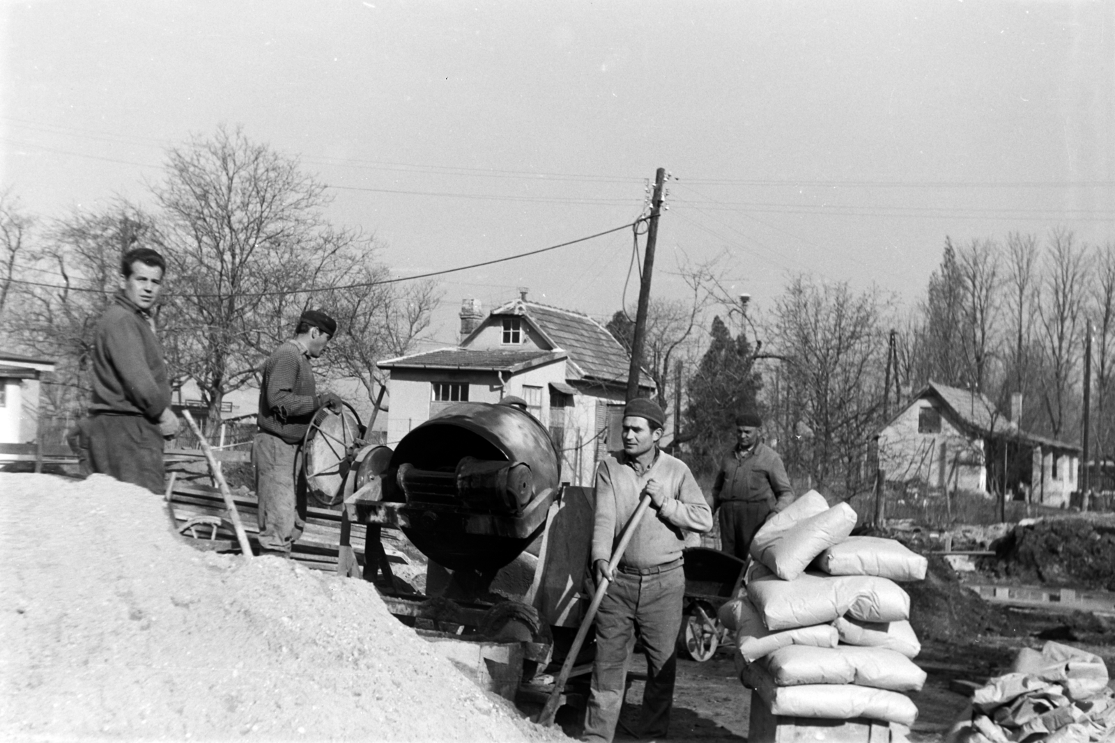 1964, Németh Tamás, construction, concrete-mixer, Fortepan #140071