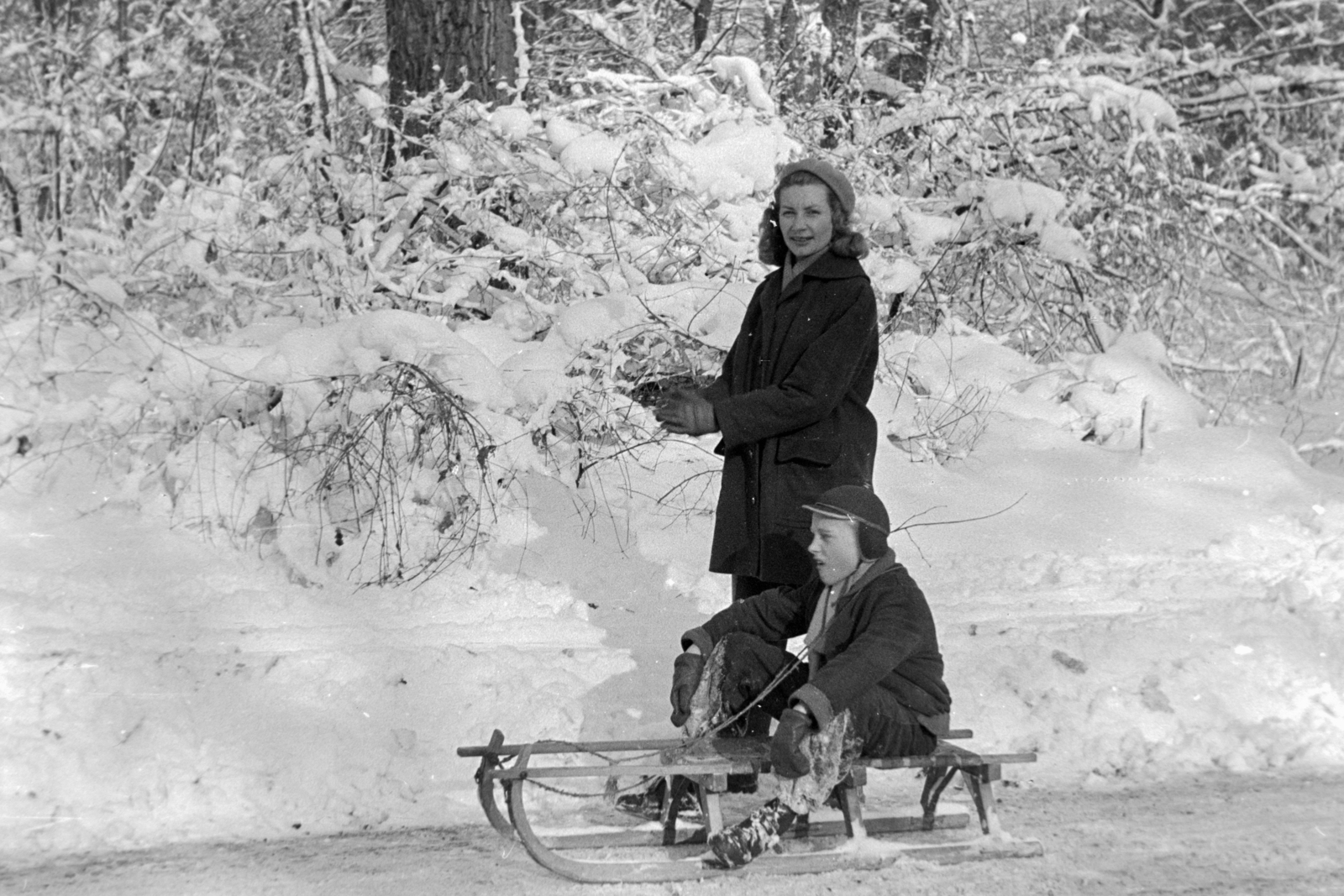 1959, Németh Tamás, tél, szánkó, Fortepan #140263