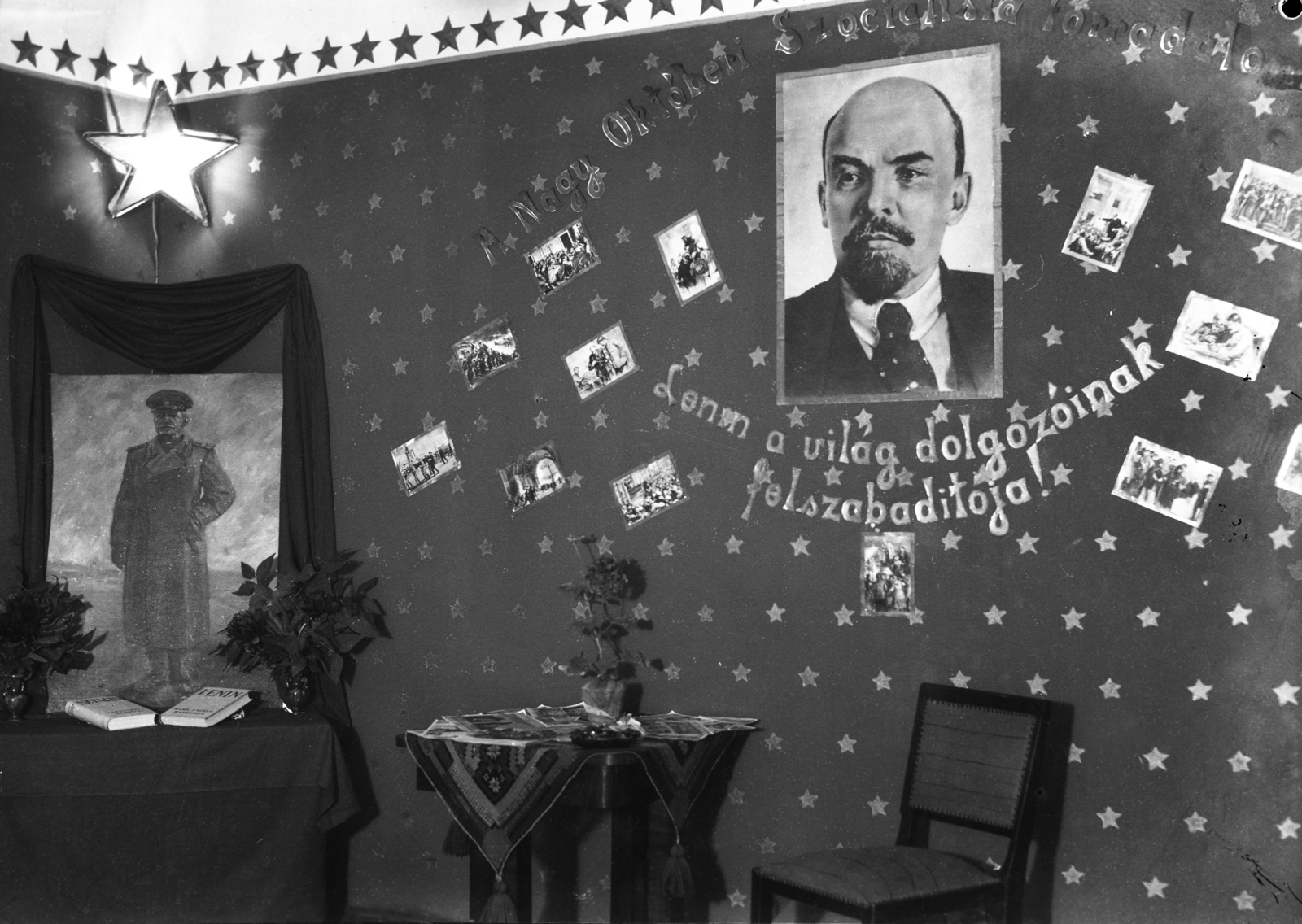 1951, Morvay Kinga, Lenin-portrayal, political decoration, Red Star, Fortepan #140566