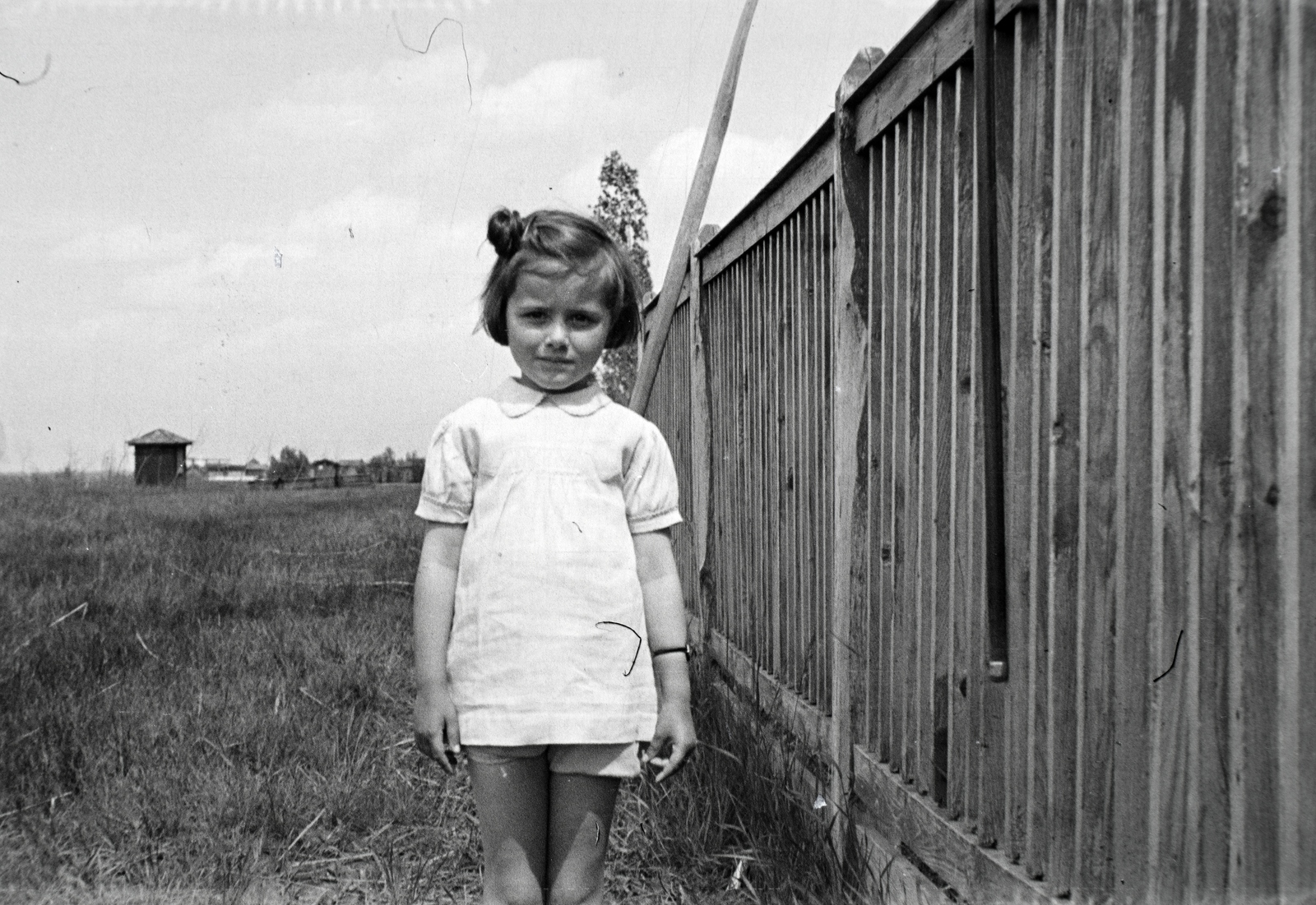 1940, Miklós Lajos, portrait, girl, fence, Fortepan #140827