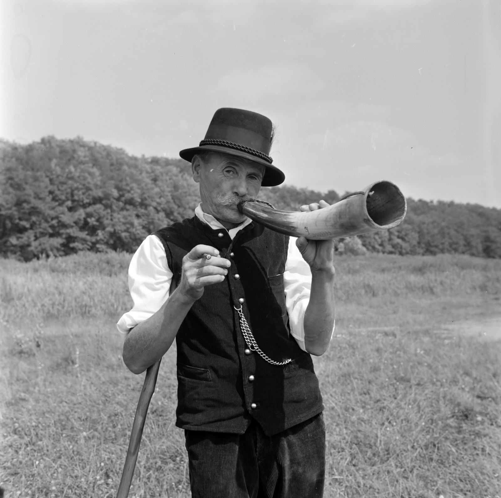 1974, Bencze László, hat, shepherd, horn, watch chain, Fortepan #141551