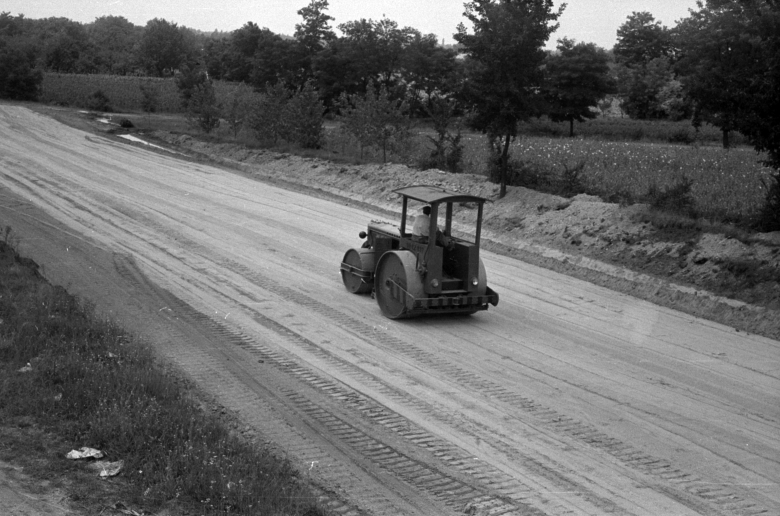 1968, Péterffy István, road construction, road roller, Fortepan #142052