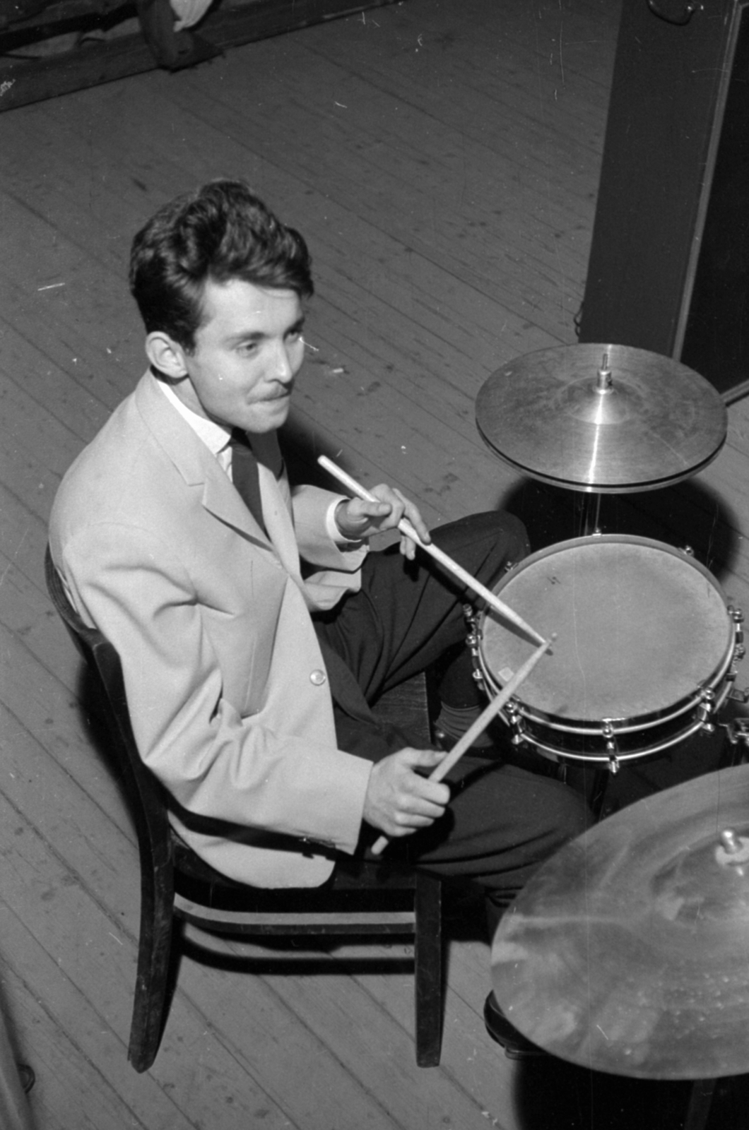 Hungary, Monor, Ezüst csillag együttes., 1967, Péterffy István, musical instrument, musician, drum, cymbal, Fortepan #142090