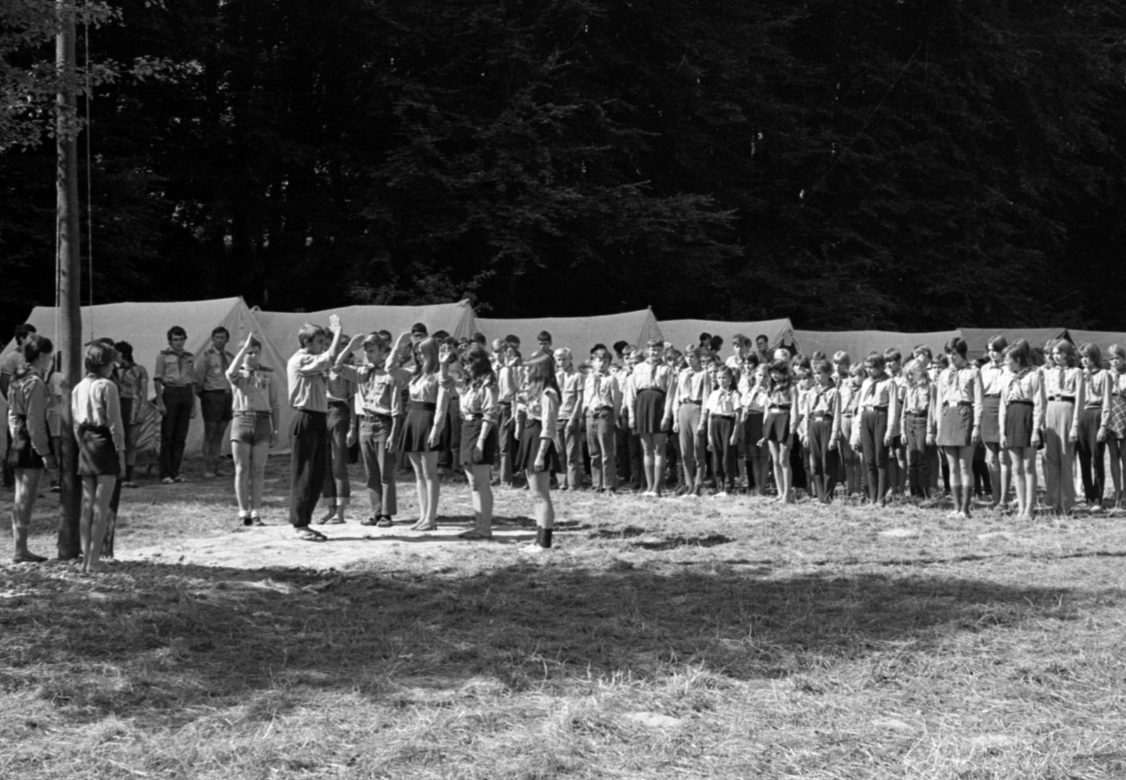 Hungary, Salgótarján, Eresztvény, a monori úttörők tábora., 1971, Péterffy István, pioneer, kids, camp, boys, girl, Fortepan #142269