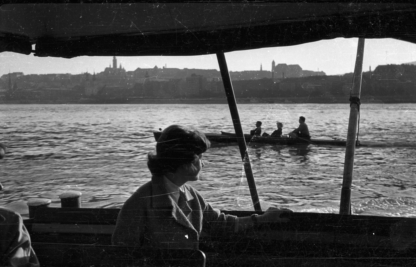 Hungary, Budapest, budai látkép hajóról fotózva., 1958, Szent-tamási Mihály, ship, paddling, Fortepan #14239