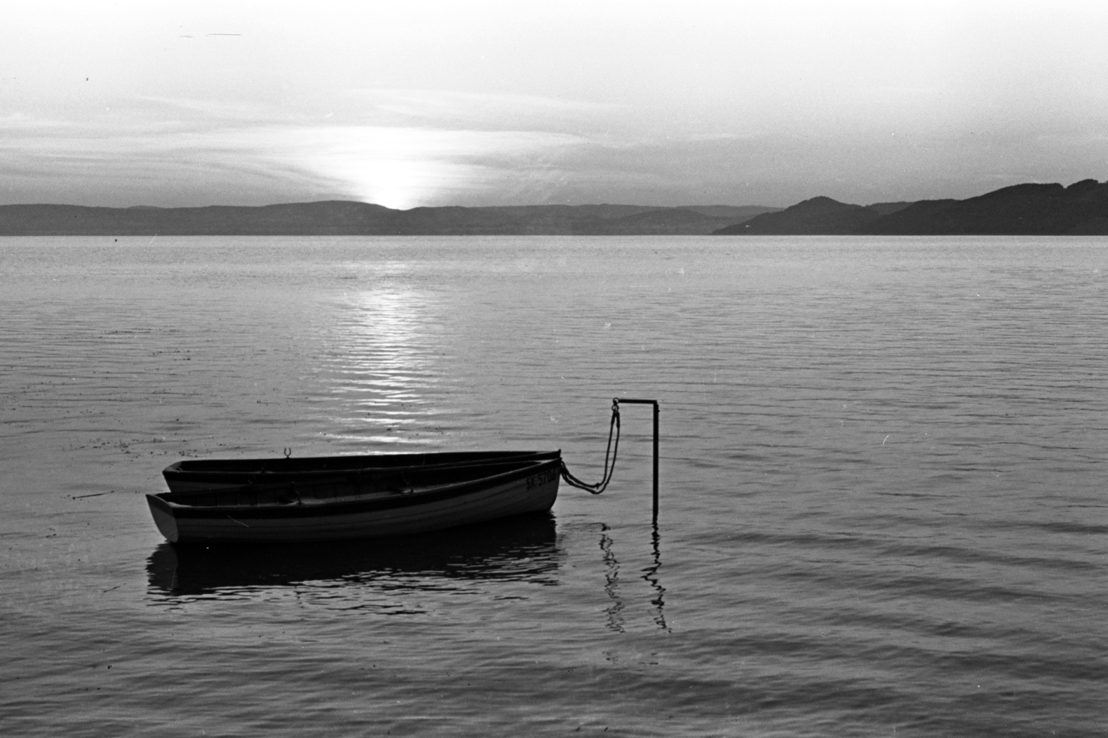 Hungary,Lake Balaton, Szántód, szemben a Tihanyi-félsziget., 1963, Chuckyeager tumblr, boat, dusk, Fortepan #143061