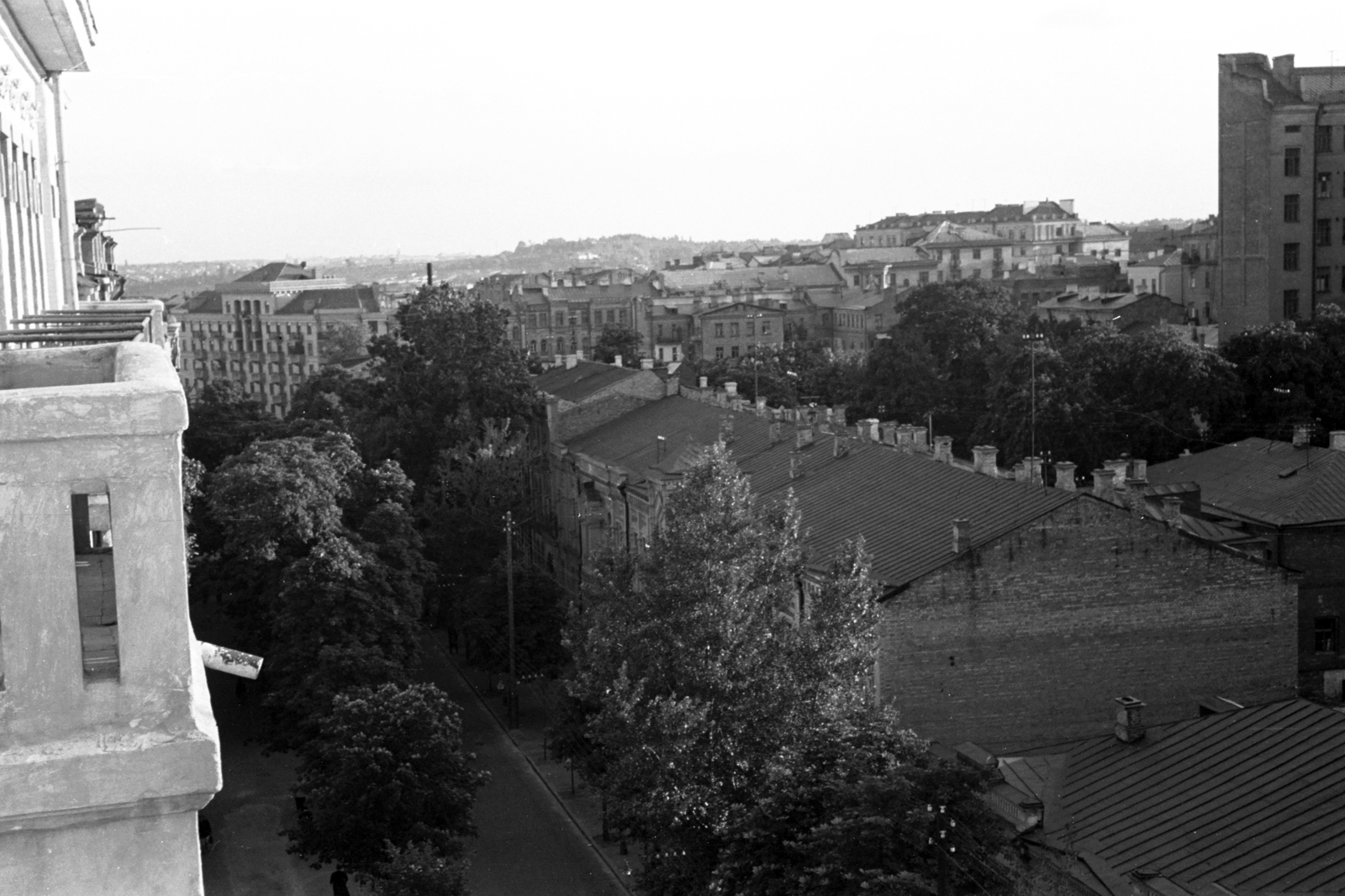 Ukraine, Kyiv, Puskin utca, kilátás a Ukraina (később Premier Palace) Hotelből a Lev Tolsztoj utca felé., 1959, Chuckyeager tumblr, Soviet Union, Fortepan #143781