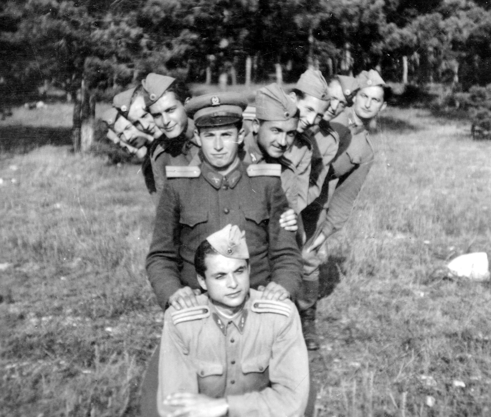 Hungary, Veszprém, 1953, Baráth Endre, jesting, peaked cap, side cap, military, Fortepan #14596
