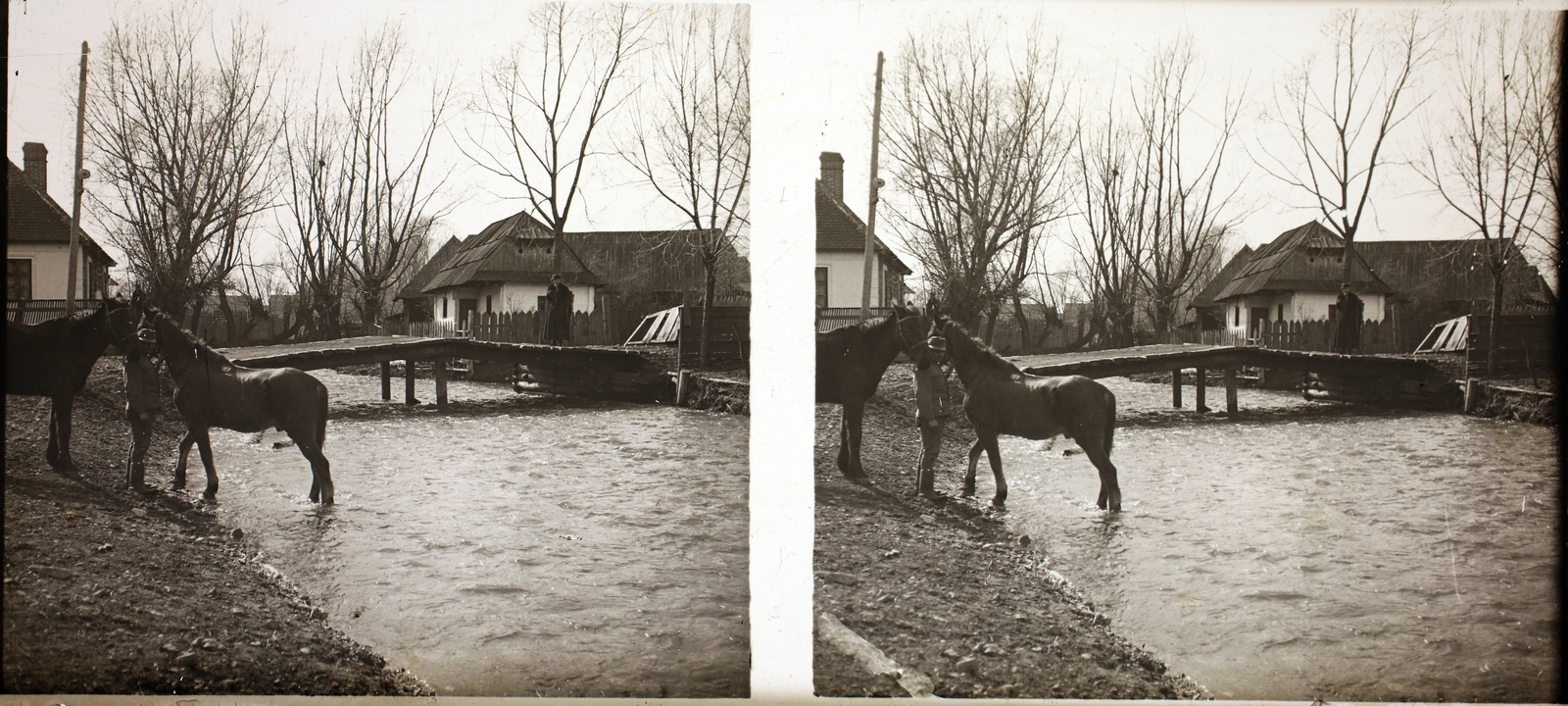 Hungary, Kelemér, Keleméri-patak., 1916, Asztalos András, stereophoto, horse, bridge, Fortepan #146006