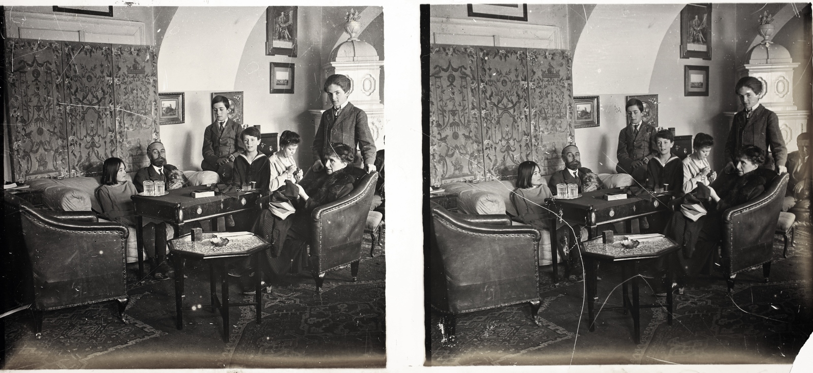 Hungary, Aszód, Podmaniczky–Széchenyi-kastély, gróf Széchenyi Gyula és családja., 1930, Asztalos András, stereophoto, interior, Fortepan #146024