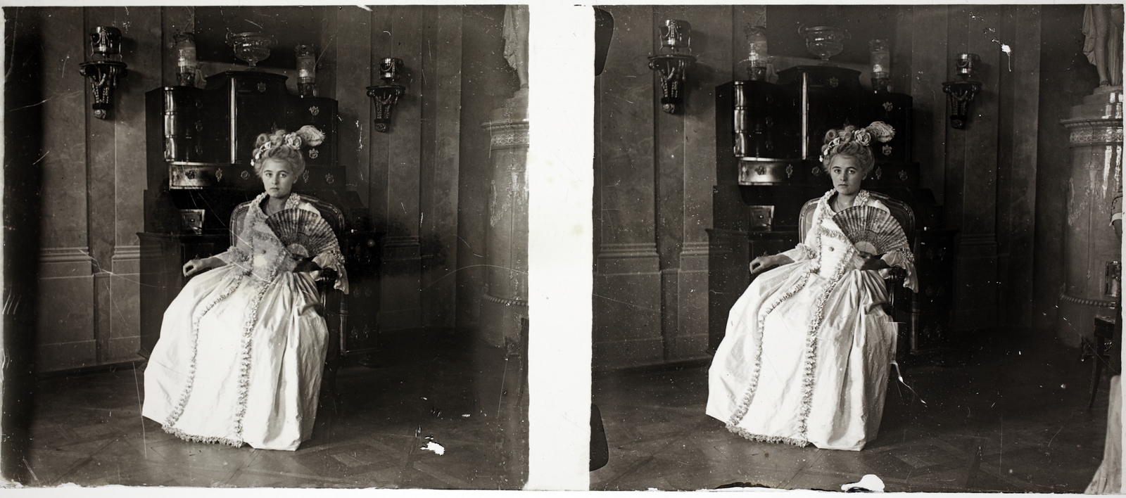 Hungary, Aszód, Podmaniczky–Széchenyi-kastély, szalon., 1930, Asztalos András, stereophoto, interior, fan, Fortepan #146046