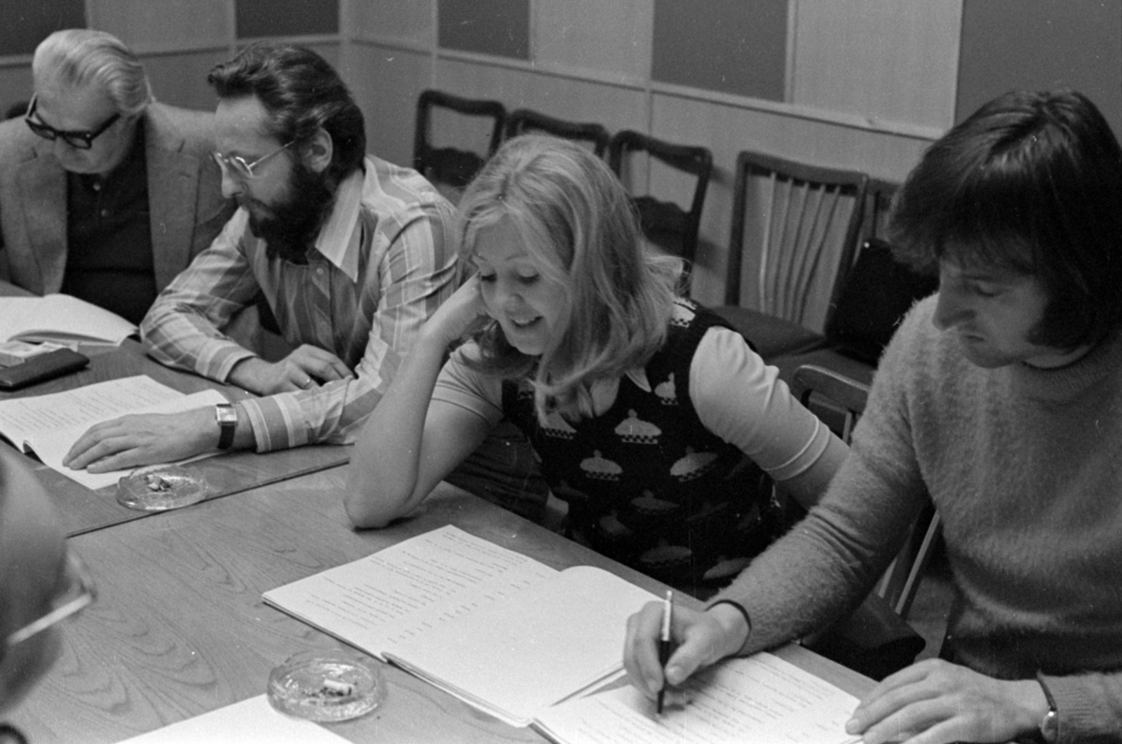 Magyarország, jobbról Tahi Tóth László és Halász Judit színművészek, Szakonyi Károly író, ?., 1973, Szalay Zoltán, Fortepan #147028