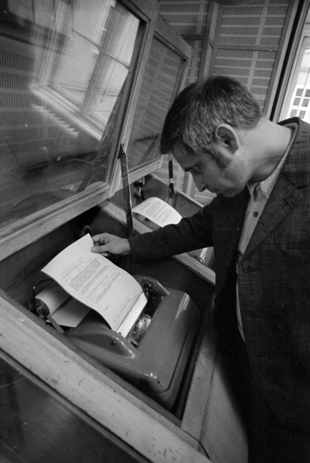 Magyarország, Budapest VIII., Magyar Rádió, a 168 óra című műsor szerkesztősége, P. Szabó József szerkesztő., 1973, Szalay Zoltán, Budapest, telex, Fortepan #147034