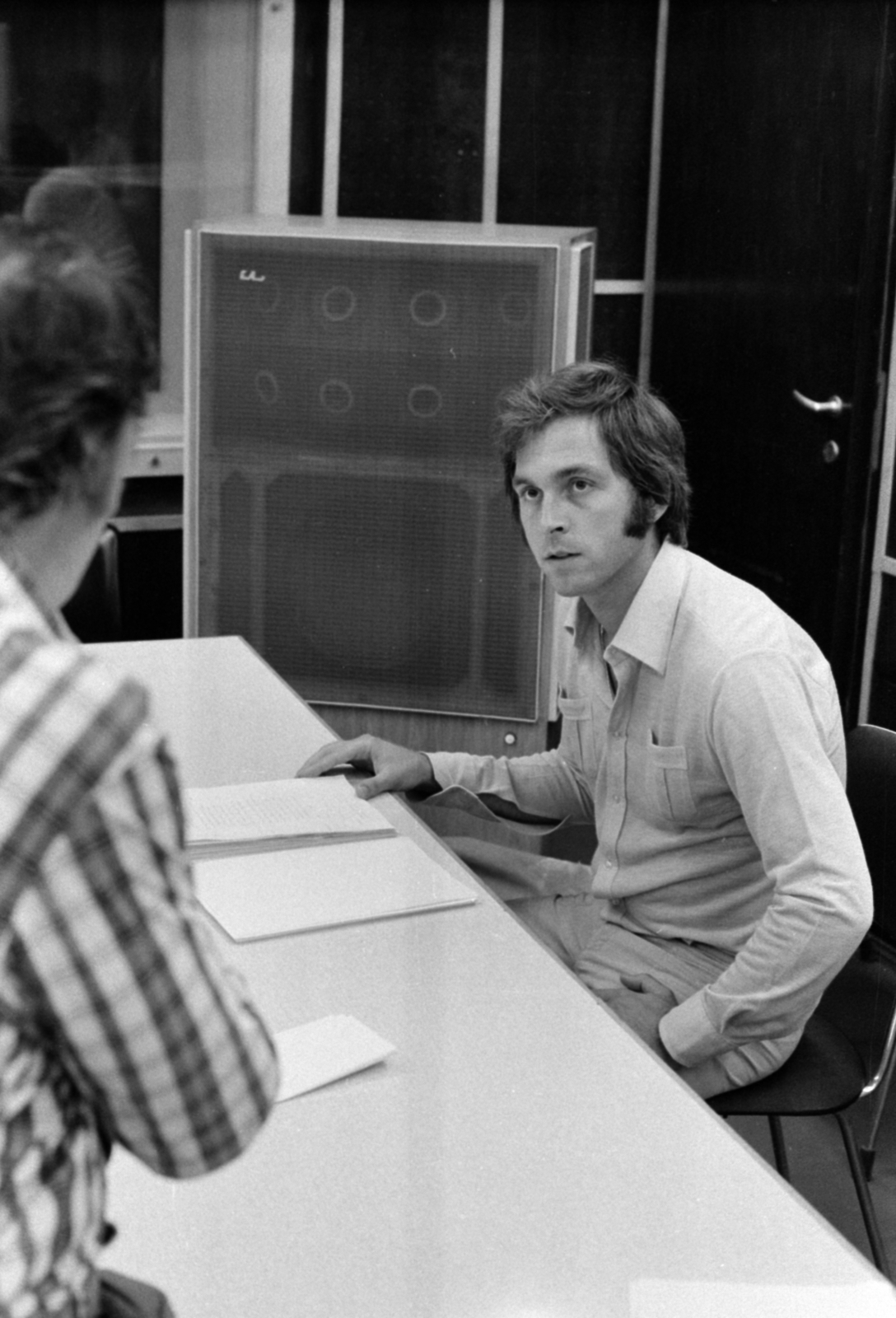 Hungary, Budapest VIII., a Magyar Rádió stúdiója, Huszti Péter színművész., 1975, Szalay Zoltán, Budapest, Hungarian Radio, Fortepan #147090