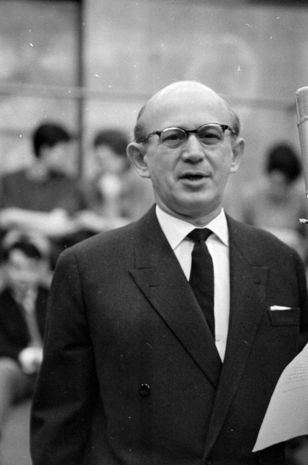 Hungary, Budapest VIII., a Magyar Rádió stúdiója, Kellér Dezső író, humorista., 1962, Szalay Zoltán, Budapest, Hungarian Radio, compere, Fortepan #147120