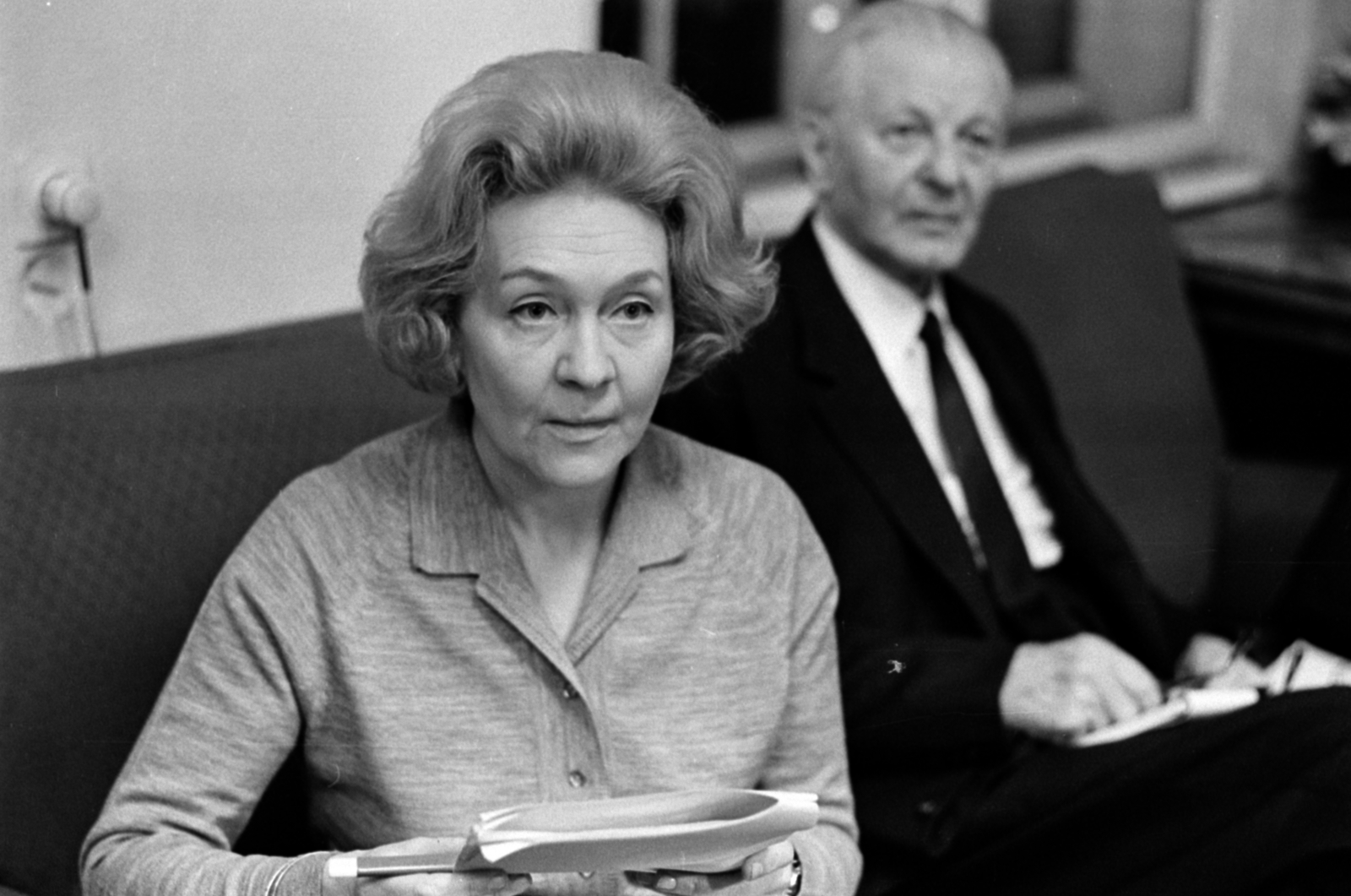 Hungary, Budapest VIII., Magyar Rádió, Sándor Judit és Závodszky Zoltán operaénekesek, a Magyar Rádió dalversenyének zsűritagjai., 1971, Szalay Zoltán, Budapest, Hungarian Radio, Fortepan #147250