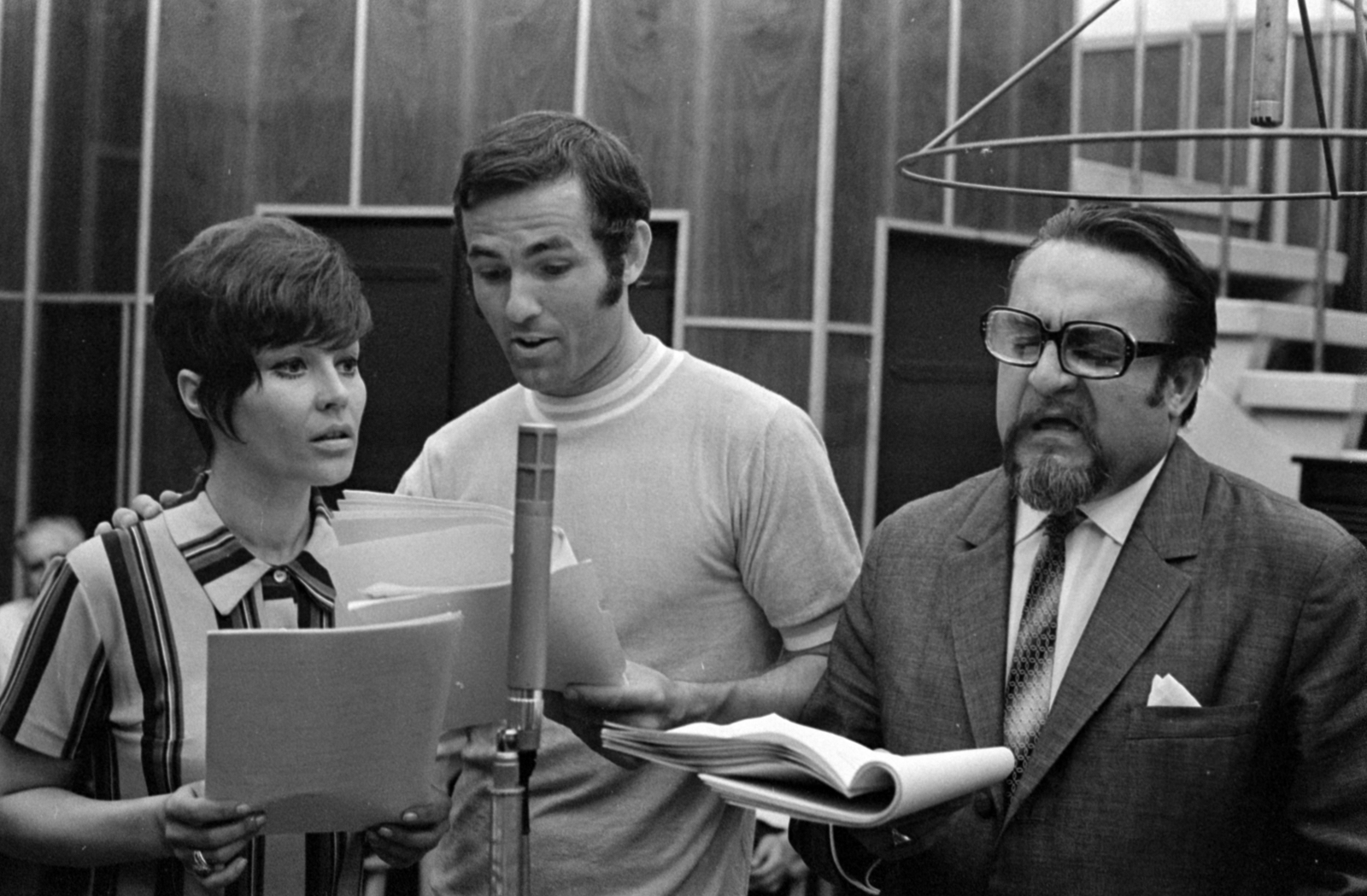 Hungary, Budapest VIII., a Magyar Rádió 20-as stúdiója, Felföldi Anikó, Harsányi Frigyes és Horváth Gyula színművészek., 1970, Szalay Zoltán, Budapest, Hungarian Radio, Fortepan #147382