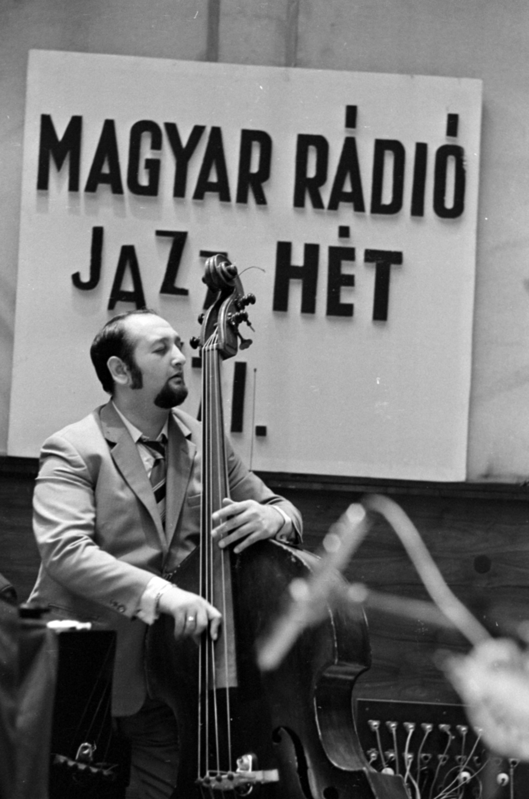 Hungary, Budapest VIII., Jazz Hét a Magyar Rádió 6-os stúdiójában, Pege Aladár nagybőgőművész., 1971, Szalay Zoltán, Budapest, Hungarian Radio, Fortepan #147411