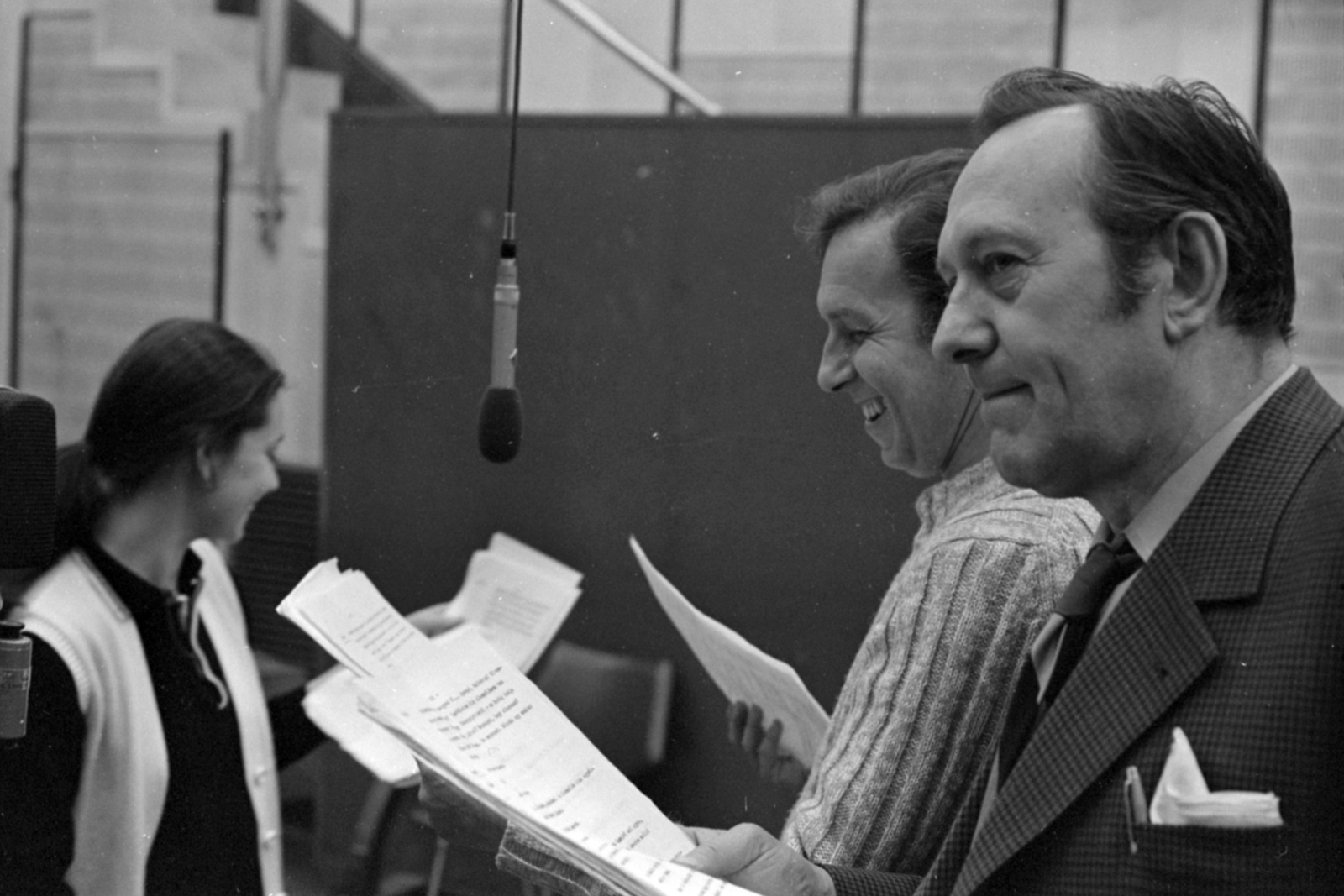 Hungary, Budapest VIII., a Magyar Rádió 14-es stúdiója, Venczel Vera, Kálmán György és Bessenyei Ferenc színművészek., 1972, Szalay Zoltán, Budapest, Hungarian Radio, Fortepan #147760