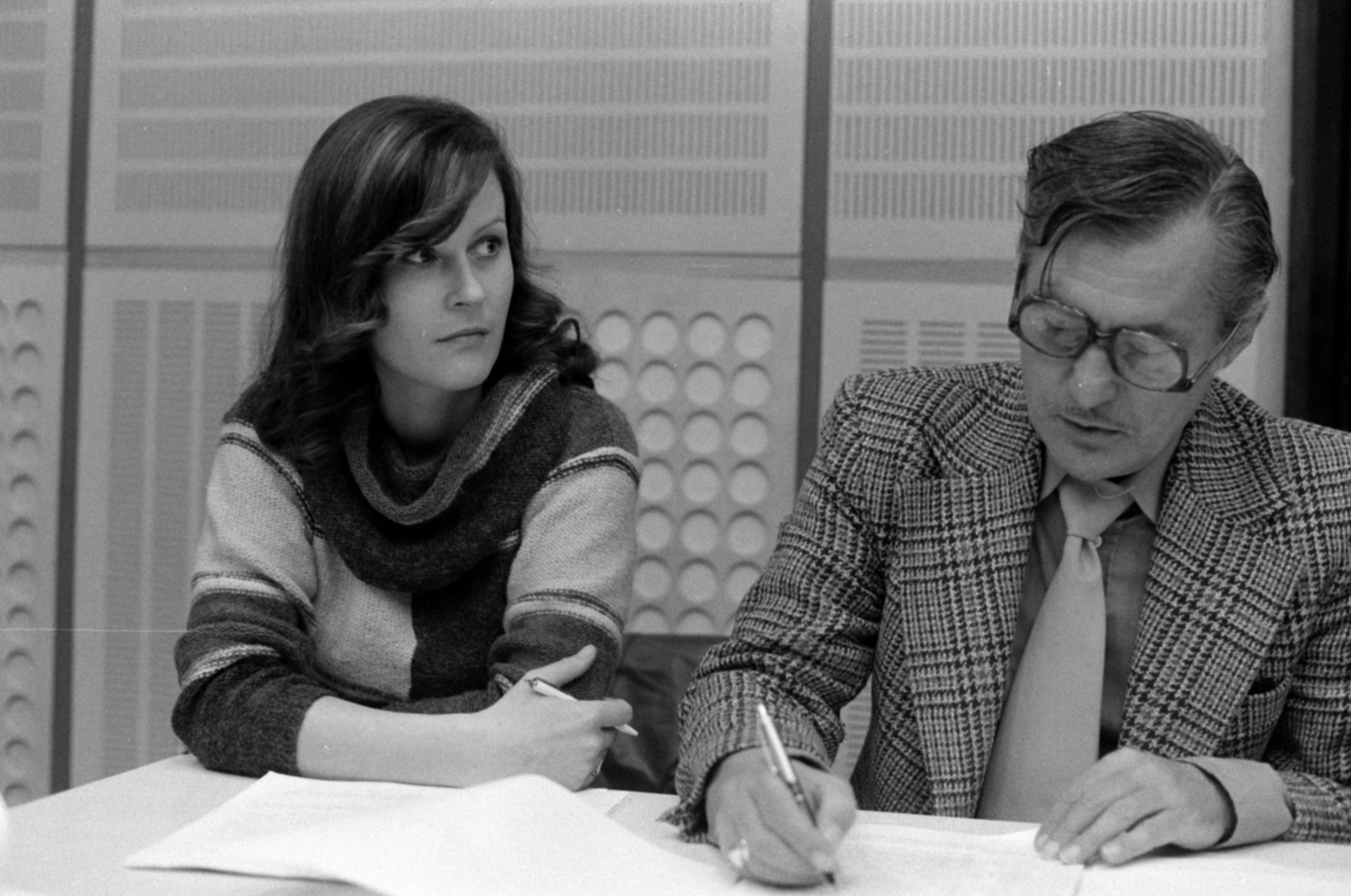Hungary, Budapest VIII., a Magyar Rádió stúdiója, Sunyovszky Szilvia és Agárdy Gábor színművészek., 1978, Szalay Zoltán, Budapest, Hungarian Radio, Fortepan #148021