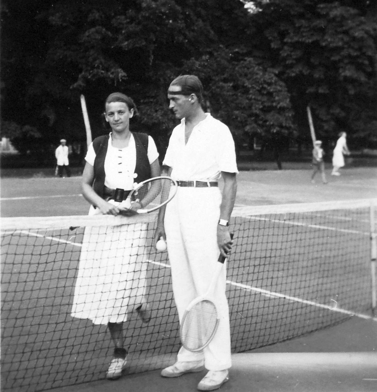 1937, Négyesi Pál, tennis, tennis rackets, hairnet, Fortepan #14830