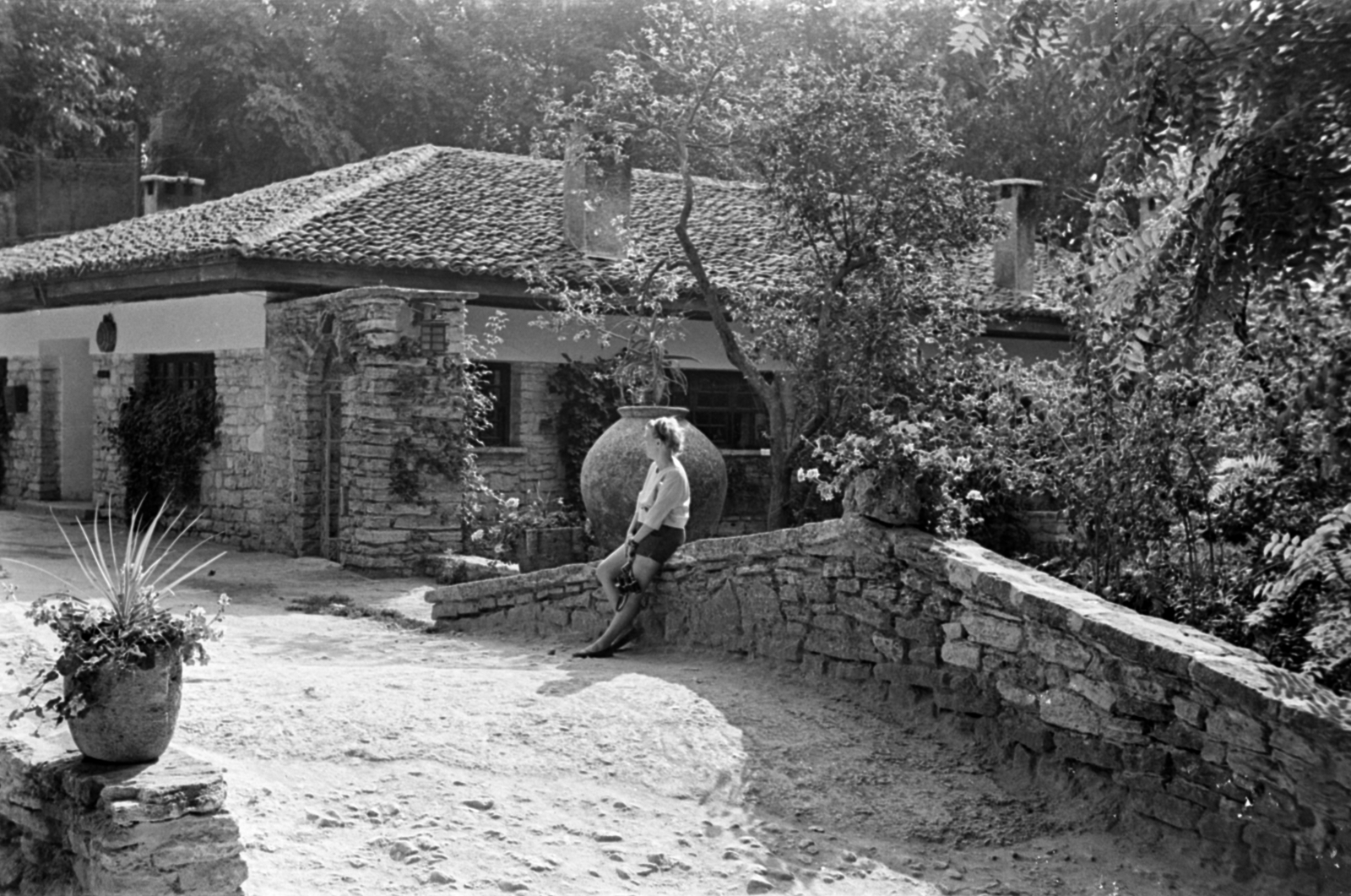 Bulgária, Balcsik, botanikus kert., 1959, Barbjerik Ferenc, nő, híd, botanikus kert, Fortepan #148530