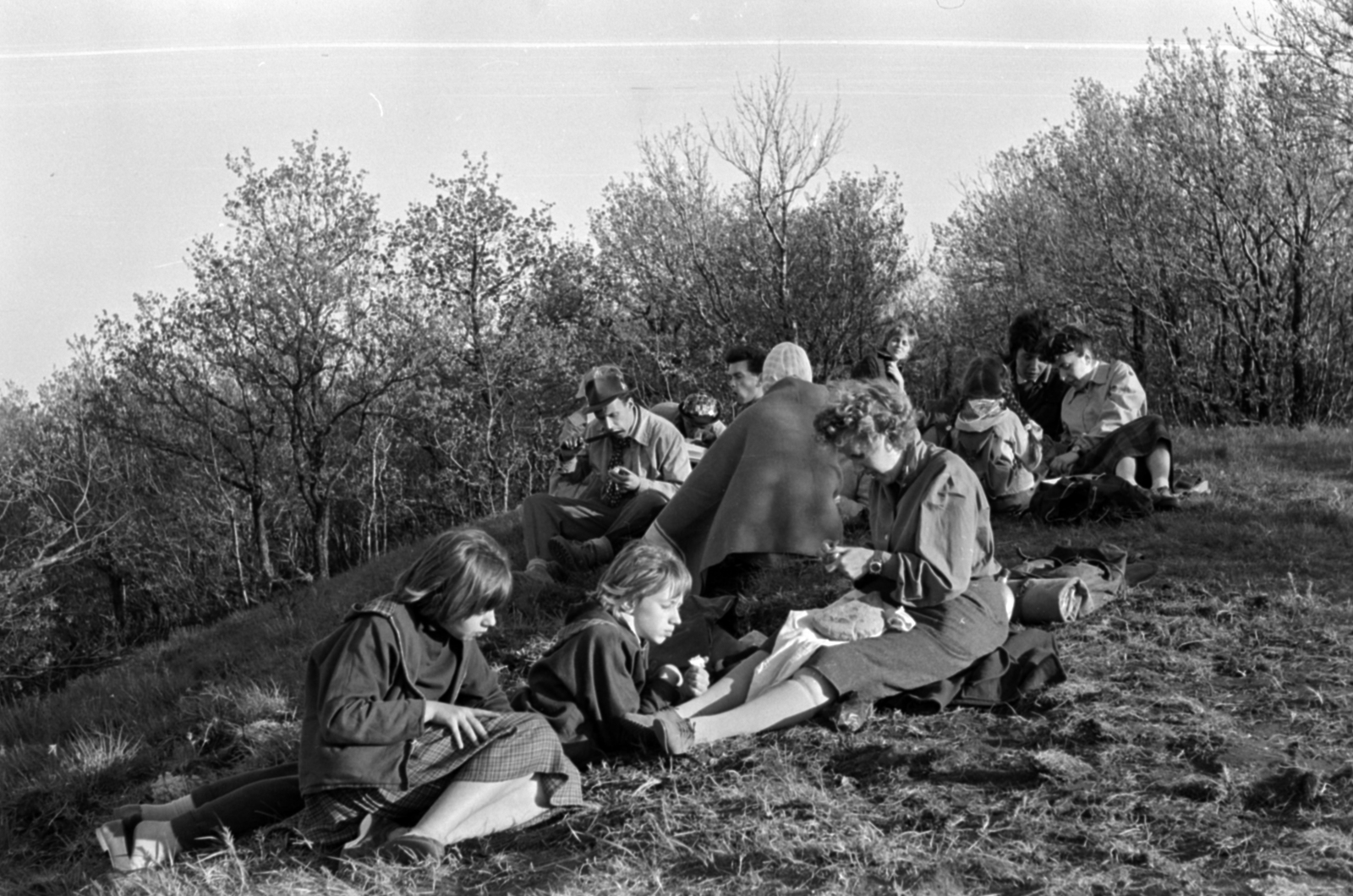 Magyarország, Visegrádi-hegység, Nyerges-hegy., 1962, Barbjerik Ferenc, piknik, pihenés, hegyoldal, Fortepan #148679