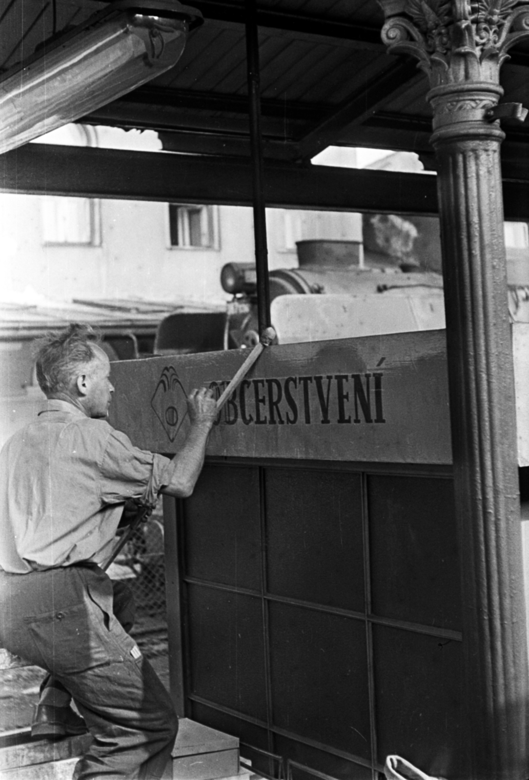 1963, Barbjerik Ferenc, rolled up sleeves, sign painter, Fortepan #148698