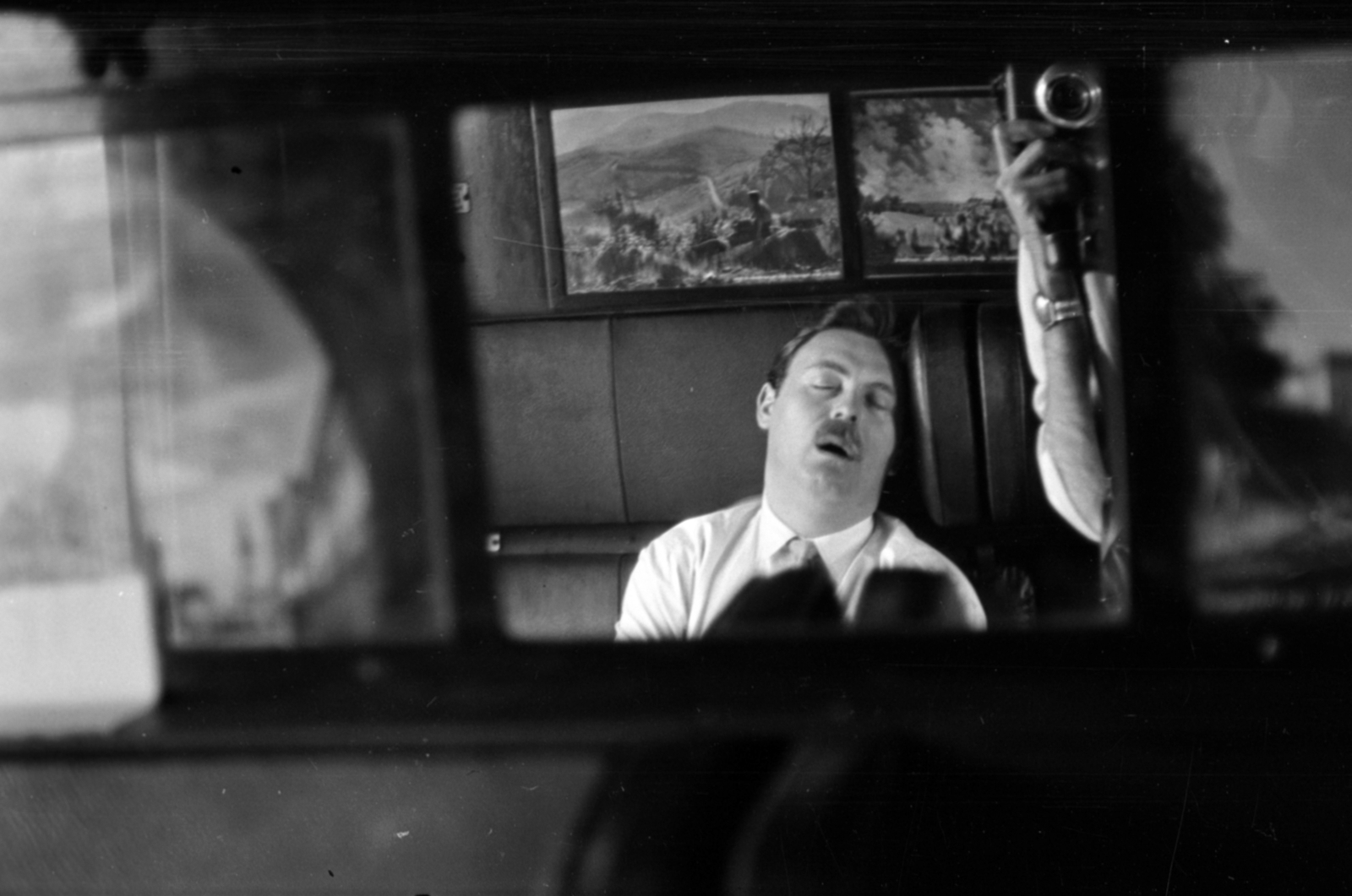 Poland, 1963, Barbjerik Ferenc, mirror, moustache, camera, train, sleeping, Fortepan #148760