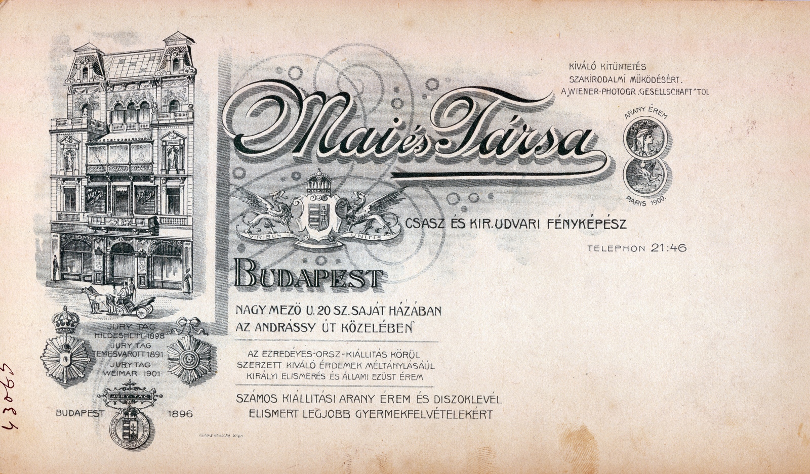 Hungary, Budapest VI., Nagymező utca 20., Mai Manó és Társa fényképészek., 1906, Barna Imre, studio, photographer, verso, Budapest, Fortepan #150023