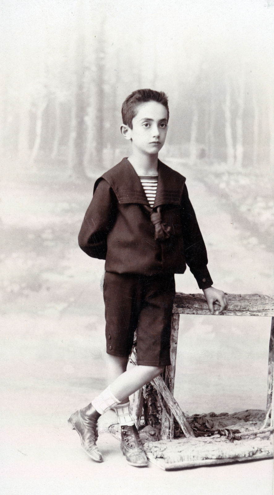 1905, Barna Imre, portrait, boy, sailor dress, cross-legged standing, Fortepan #150026