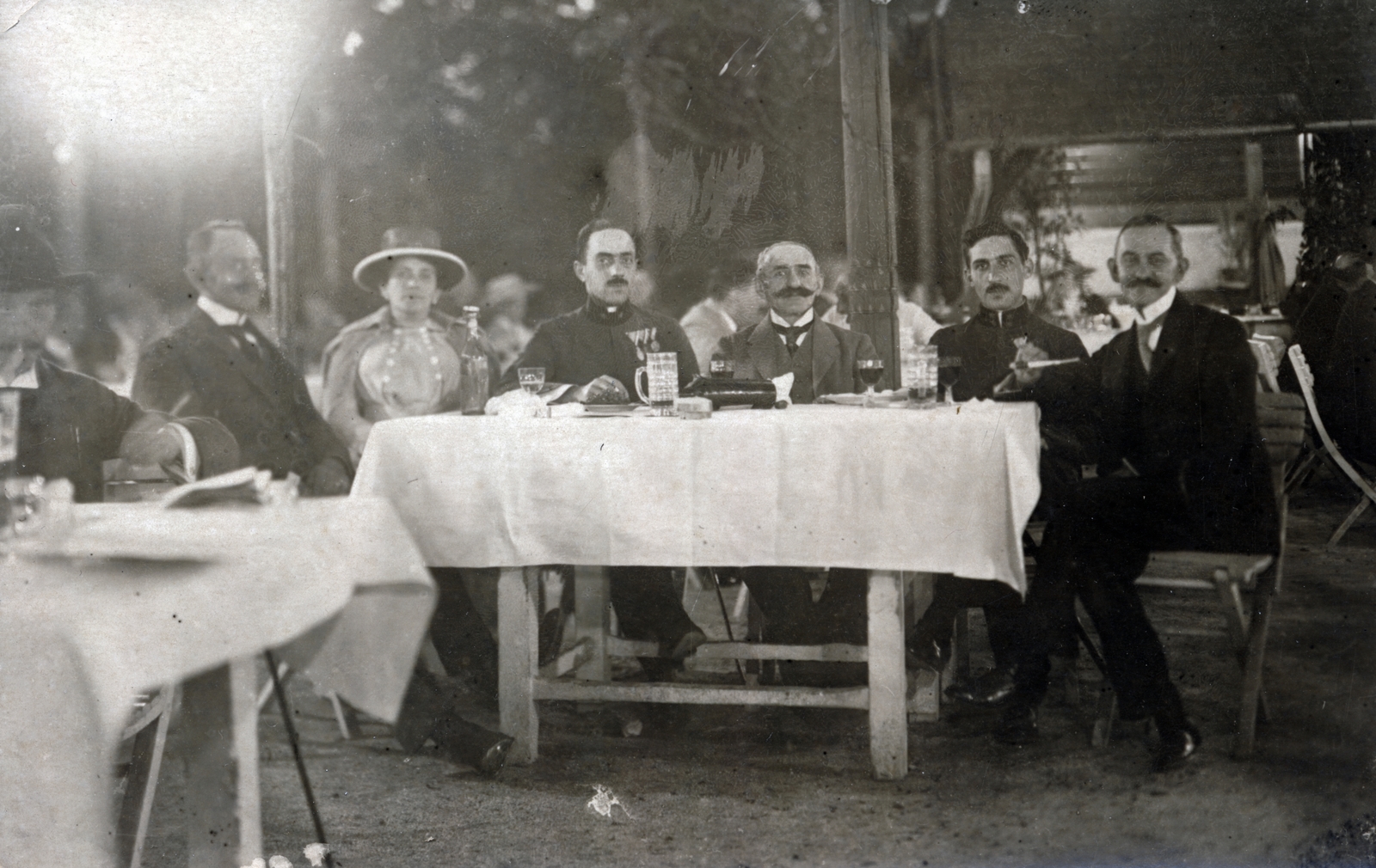 1917, Barna Imre, table society, beer mug, Fortepan #150082