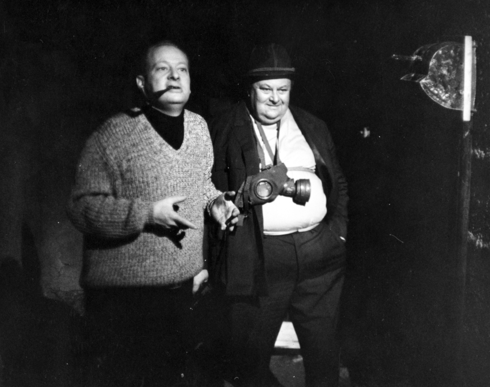 Hungary, Budapest, a felvétel Az oroszlán ugrani készül című magyar film forgatásakor készült, balra Révész György a film rendezője, jobbra Szendrő József színművész., 1968, Révész György, Fortepan #150222