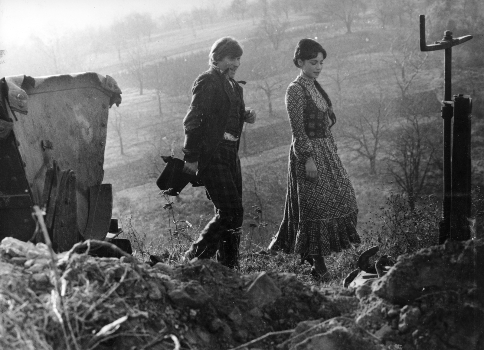 Hungary, Csódi-hegy, kőbánya. A felvétel a Kakuk Marci című film forgatásakor készült, Harsányi Gábor és Szerencsi Éva színművészek., 1973, Révész György, filming, Fortepan #150416
