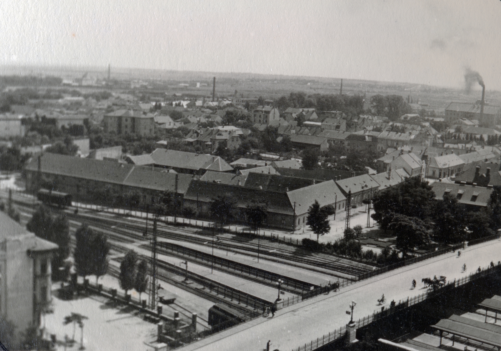 Magyarország, Győr, Révai Miklós utca, a vasútállomás és a Baross híd a Városháza tornyából nézve., 1936, Varga Csaba dr., Fortepan #150633