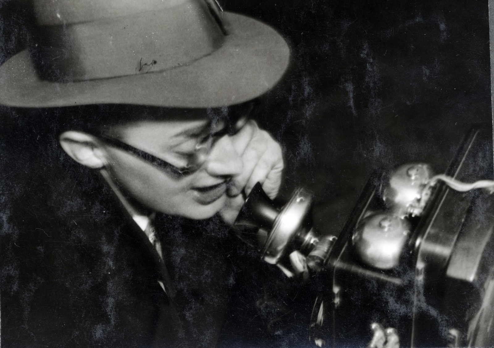 1935, Kőszegi Anna, kalap, szemüveg, telefon, Fortepan #151062