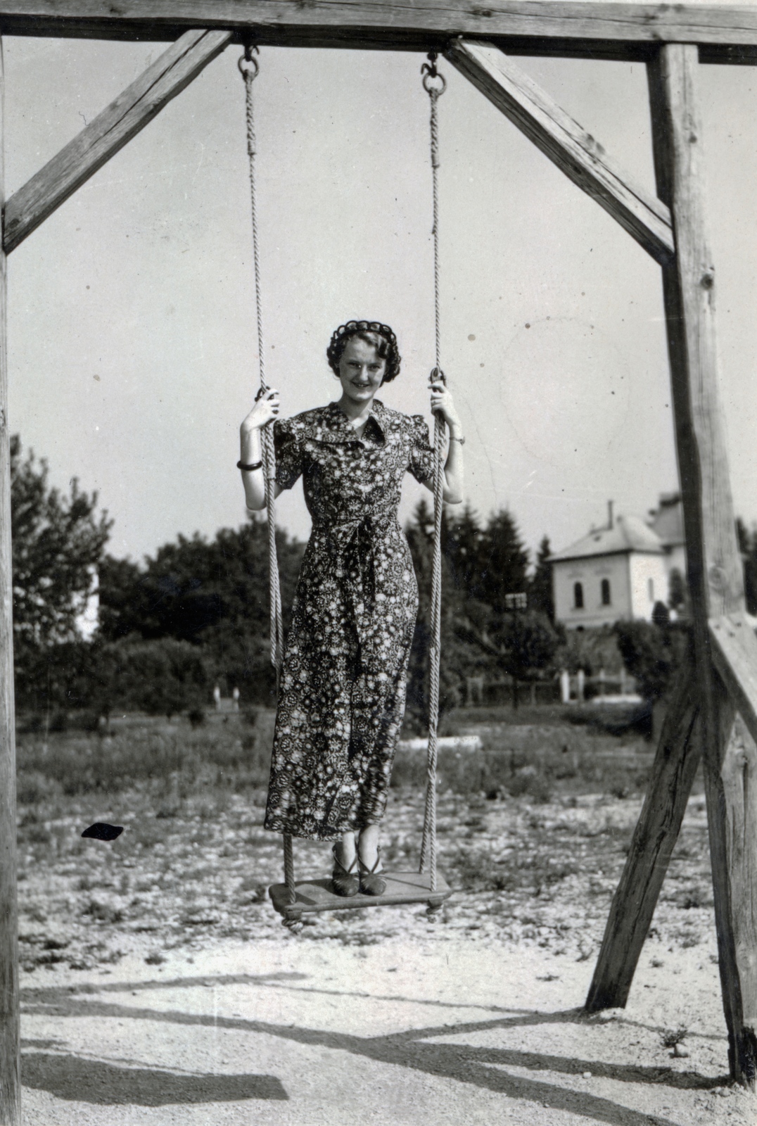 Magyarország, Balatongyörök, 1935, Kőszegi Anna, hinta, Fortepan #151129