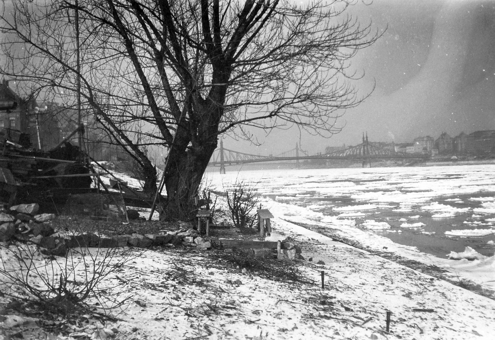 Magyarország, Budapest XI., alsó rakpart a Magyar királyi József nádor Műszaki és Gazdaságtudományi Egyetem (később Budapesti Műszaki és Gazdaságtudományi Egyetem) előtt., 1941, Saly Noémi, tél, jégzajlás, Budapest, Budapesti Műszaki Egyetem, Fortepan #15215