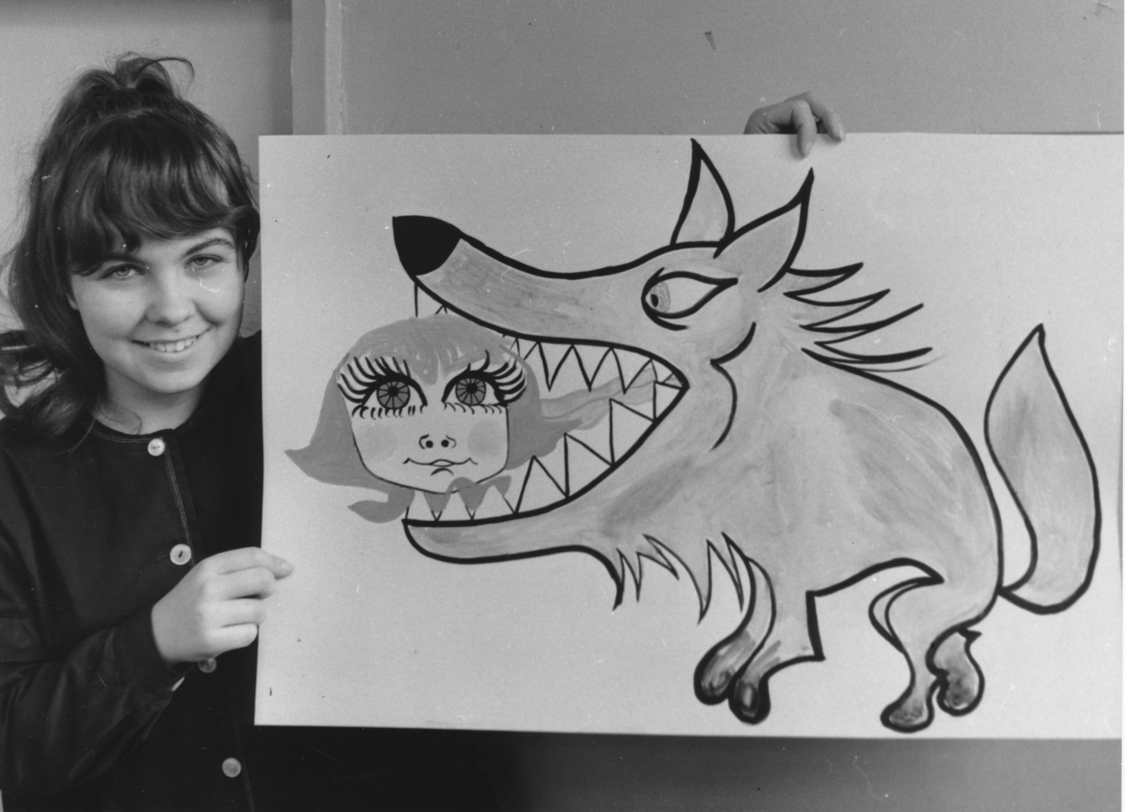 1969, Székely Tamás, graphic artist, overall, smile, drawing, Fortepan #153207