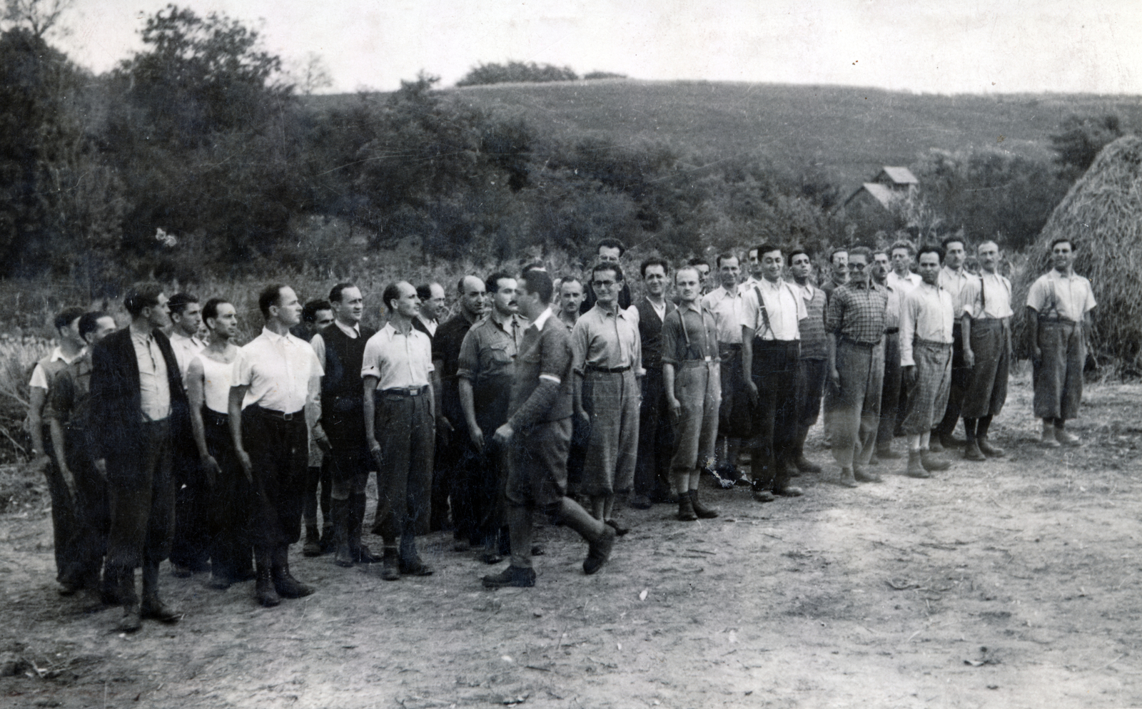 1940, Apostol Andrásné, men, standing at attention, armband, Fortepan #153297