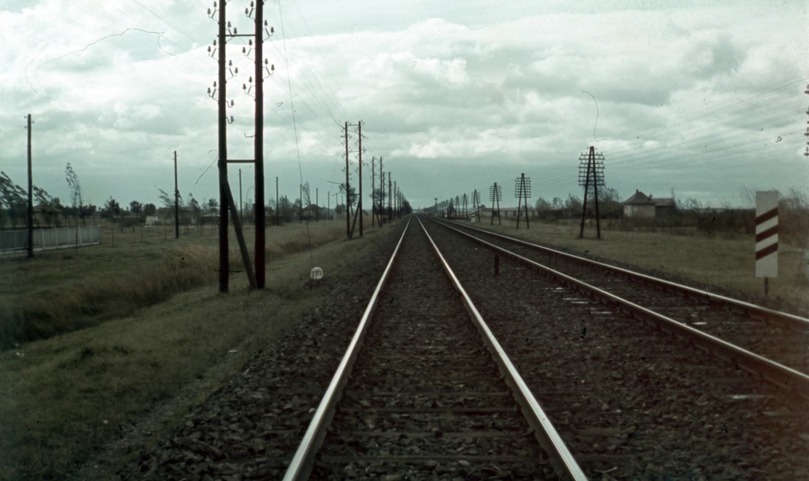 Hungary, Agárd, a vasútállomás felől Dinnyés felé nézve., 1943, Miklós Lajos, railway, colorful, rails, Fortepan #153316