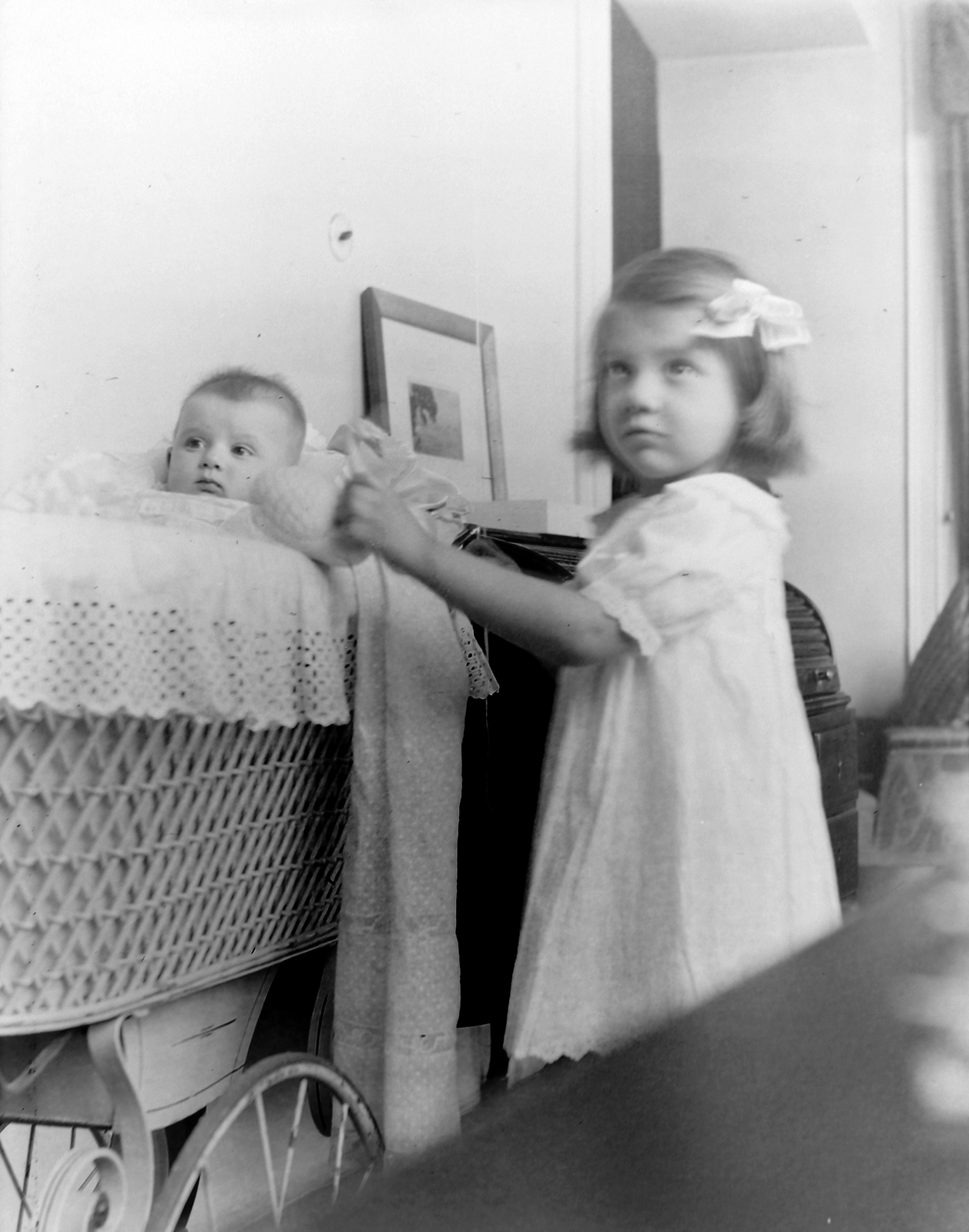 1916, Fortepan, kid, baby carriage, doll, ribbon, Fortepan #1535
