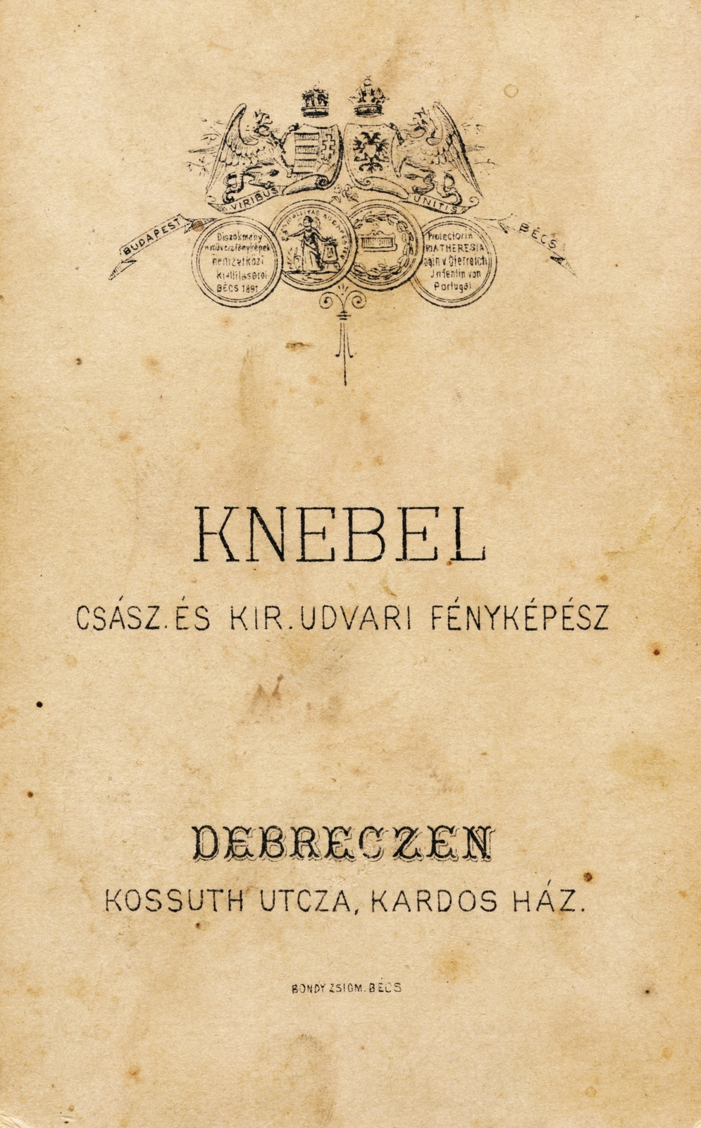 Hungary, Debrecen, Kossuth utca, Kardos ház, Knébel Jenő fényképész., 1904, Karsai György, studio, photographer, verso, Fortepan #153838